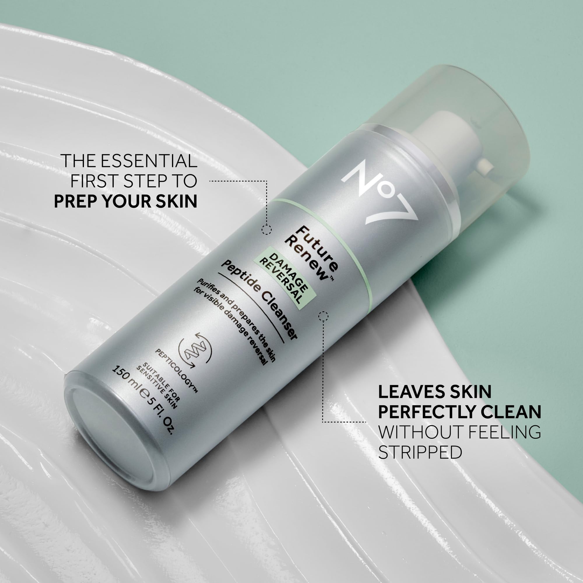 No7 Future Renew Damage Reversal Peptide Gentle Face Cleanser – Fragrance-Free Hydrating Anti-Aging Wash (5 oz)