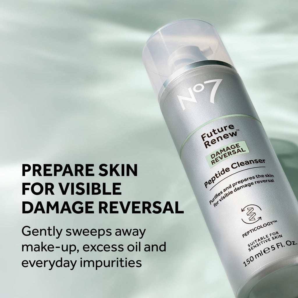 No7 Future Renew Damage Reversal Peptide Gentle Face Cleanser – Fragrance-Free Hydrating Anti-Aging Wash (5 oz)