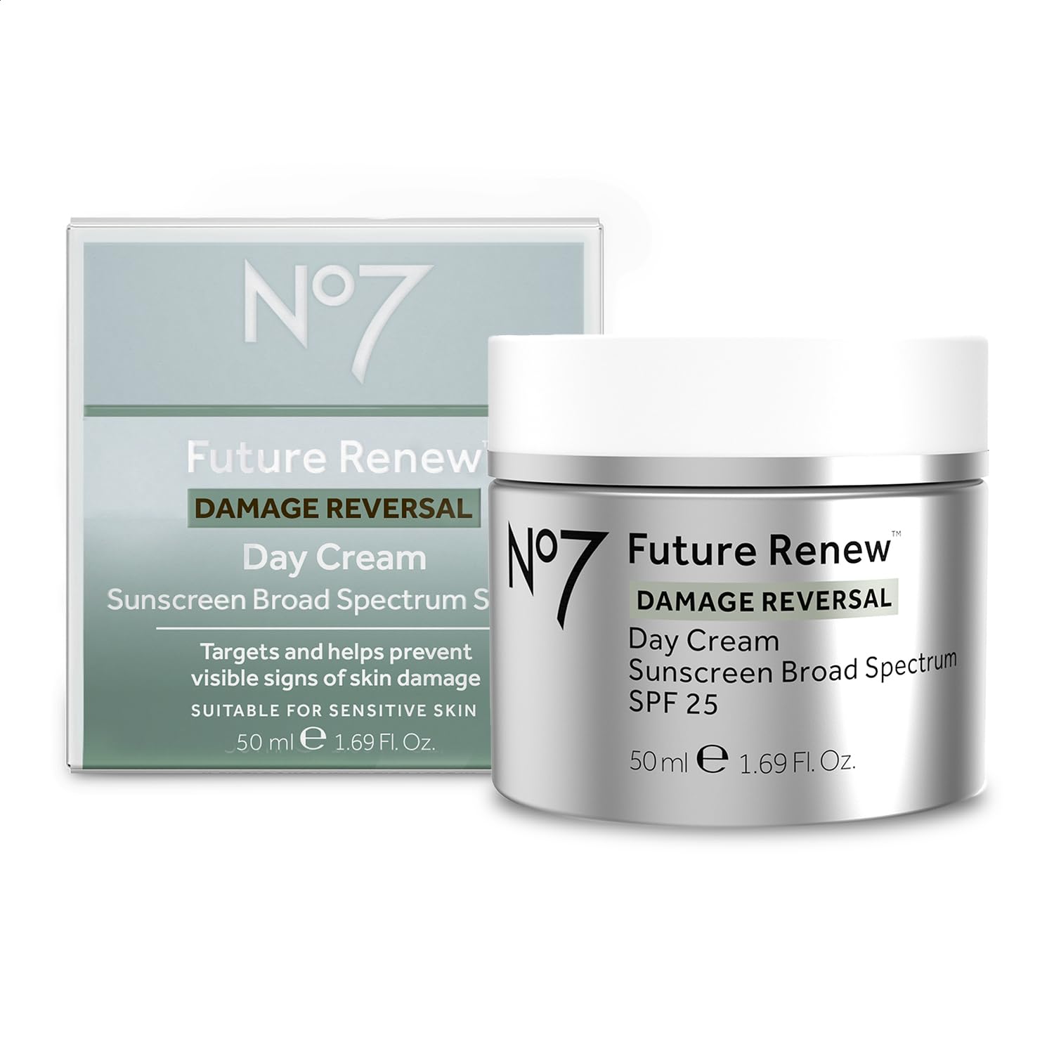 No7 Future Renew Damage Reversal Face Cream SPF 25 | Peptide-Driven Anti-Aging Moisturizer (1.69 oz)