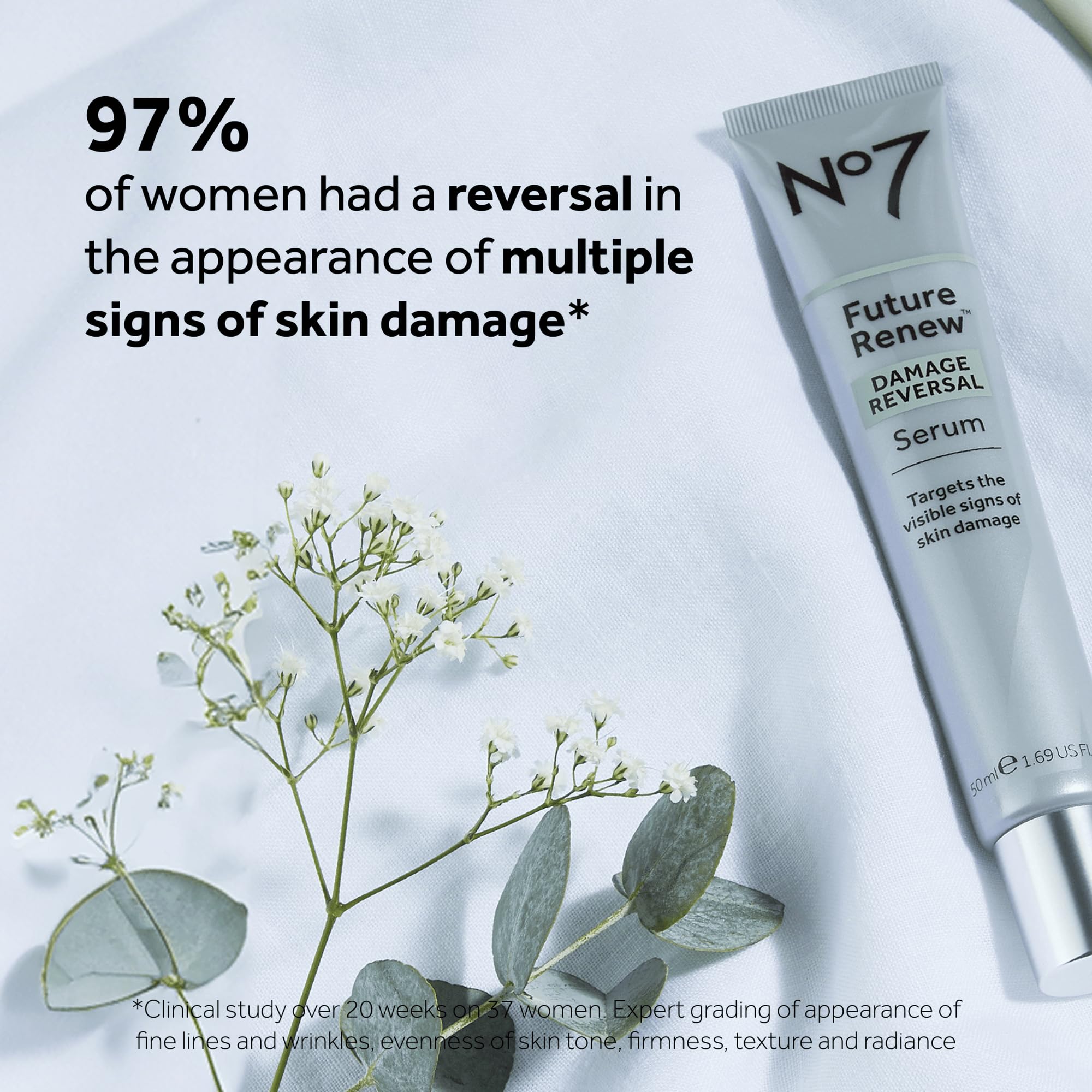 No7 Future Renew Damage Reversal Serum – Hyaluronic Acid + Niacinamide for Glowing Skin | Dermatologist-Approved