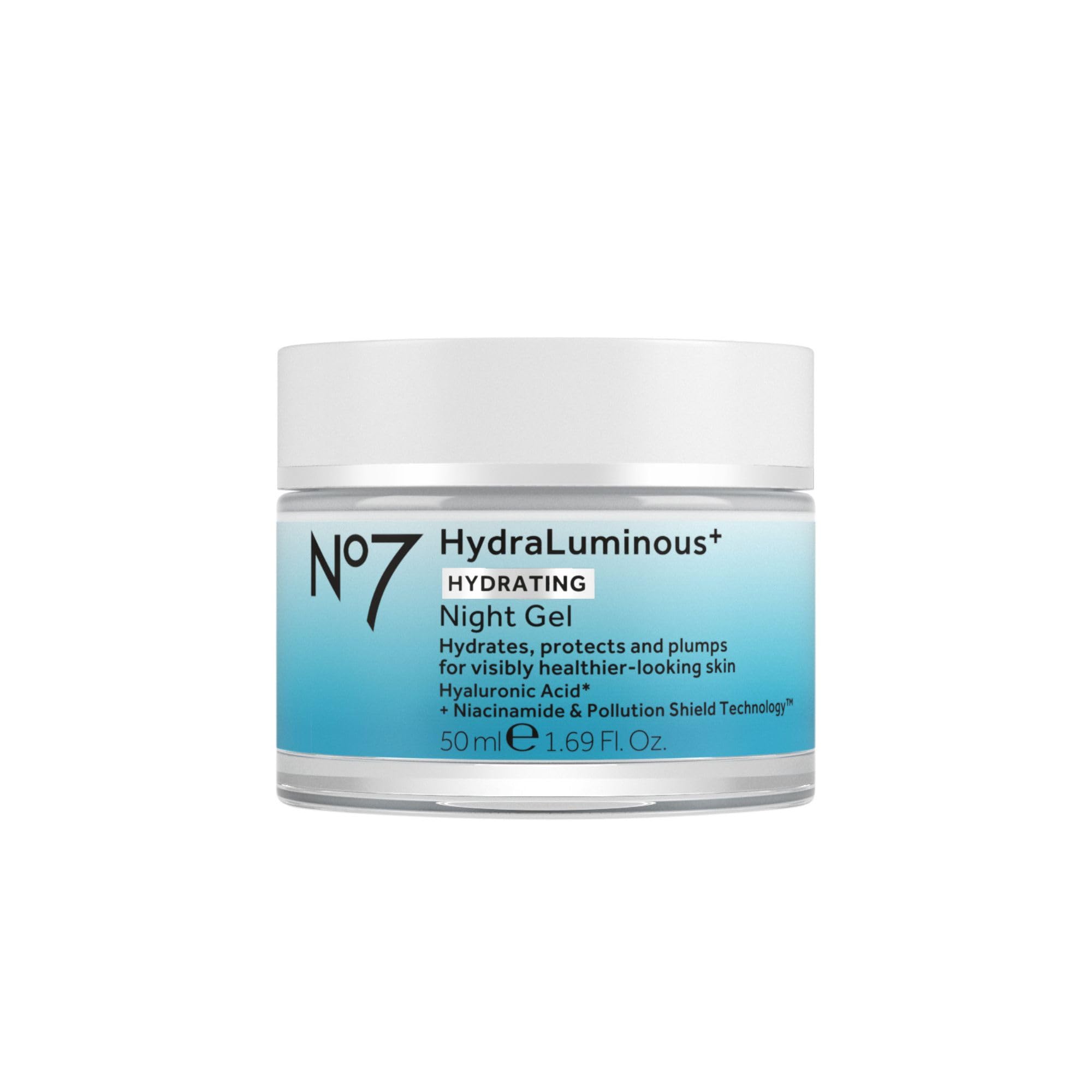 No7 HydraLuminous+ Night Gel Moisturizer – Hyaluronic Acid & Niacinamide, 1.69 fl oz