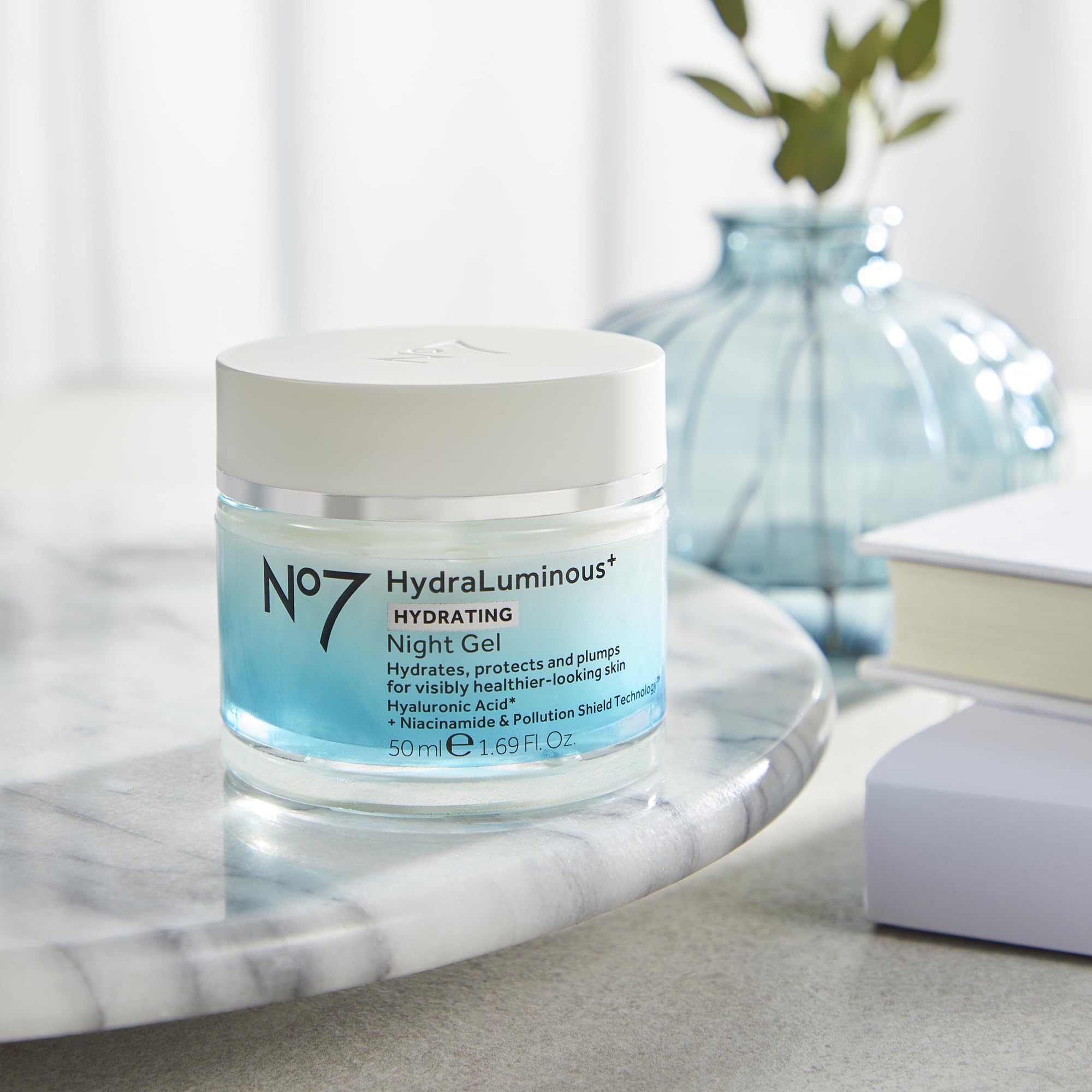 No7 HydraLuminous+ Night Gel Moisturizer – Hyaluronic Acid & Niacinamide, 1.69 fl oz