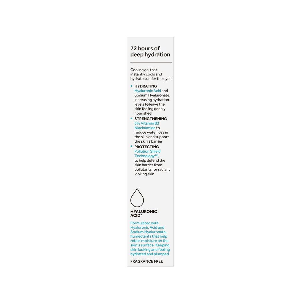 No7 HydraLuminous+ Cooling Under Eye Gel - Hydration with Hyaluronic Acid & Niacinamide for Fresh-Looking Eyes | 0.5 Fl Oz
