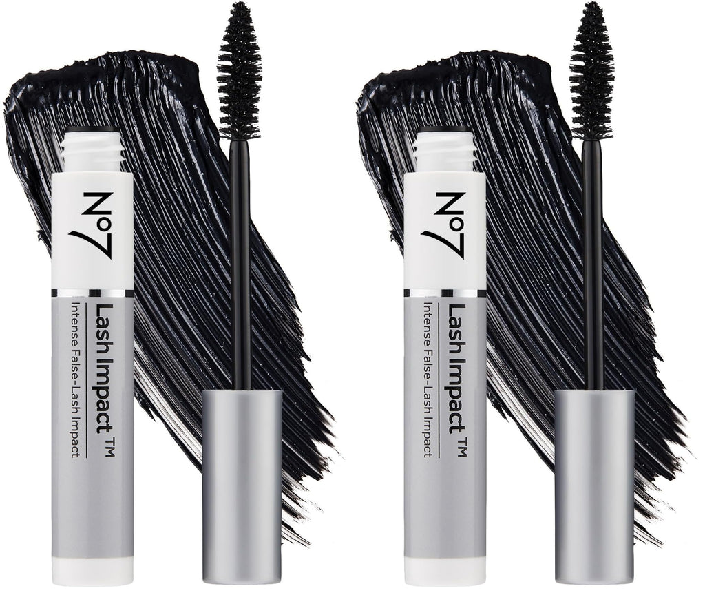 No7 Lash Impact Mascara - Volumizing Black Mascara with Oversized Cone Brush | Smudge-Proof & Lengthening (7ml) Pack of 2