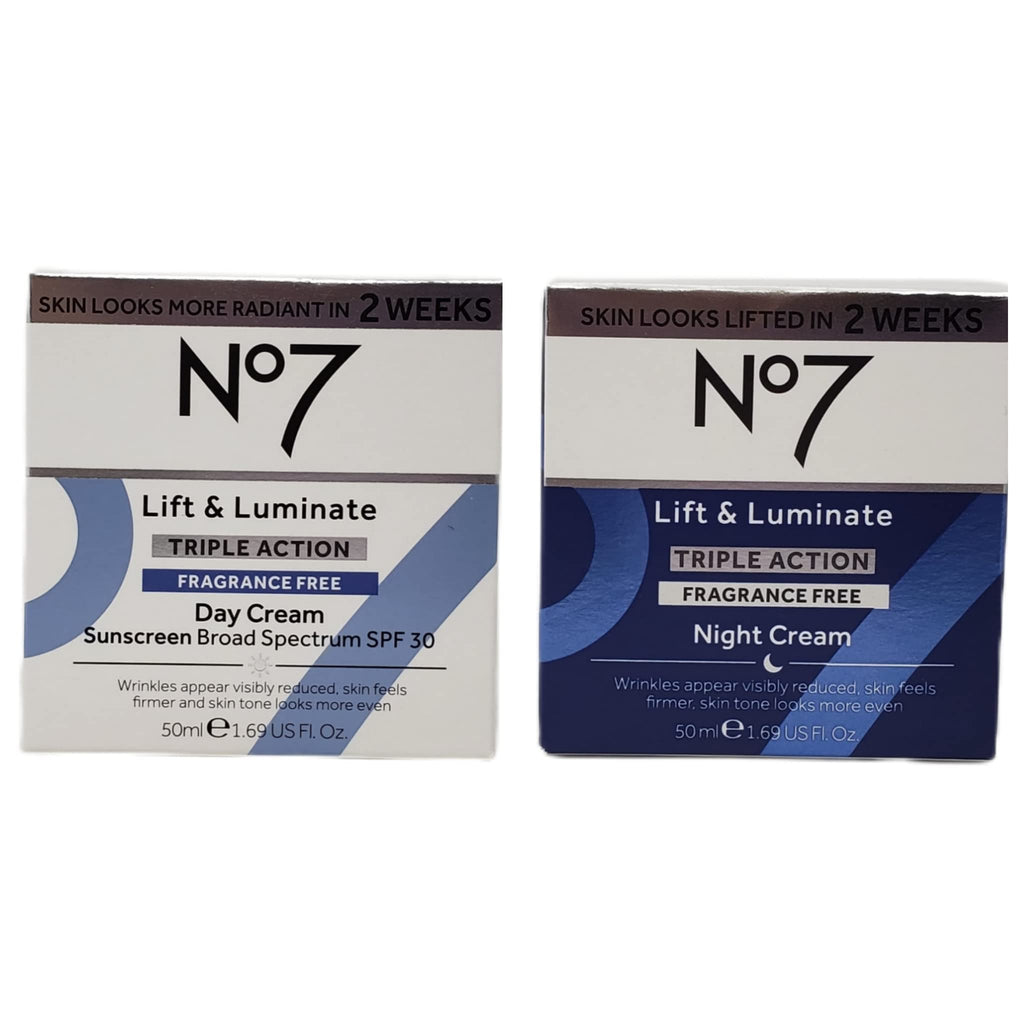 No.7 Lift & Luminate Day & Night Cream Bundle — Fragrance Free, SPF 30, 1.69 fl oz Each