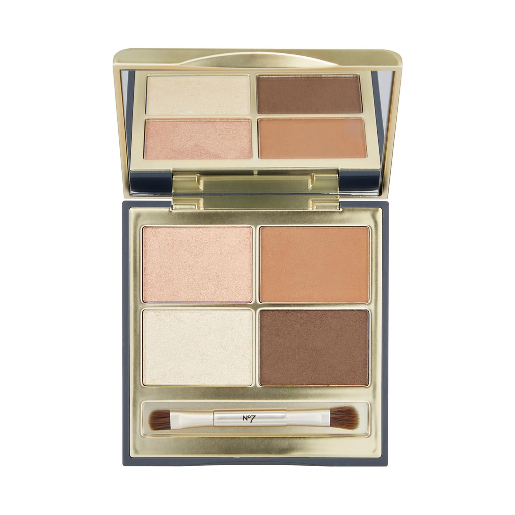 No7 Pro Artist Eyeshadow Palette — High-Pigment 4-in-1 Neutral Matte & Shimmer Shades, Travel-Size With Dual-Ended Brush