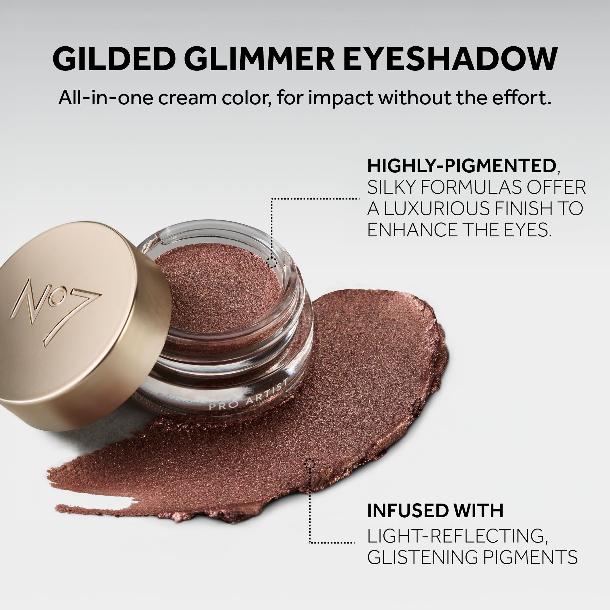 No7 Pro Artist Gilded Glimmer Cream Eyeshadow – Buildable Silk Shimmer (3.4g)