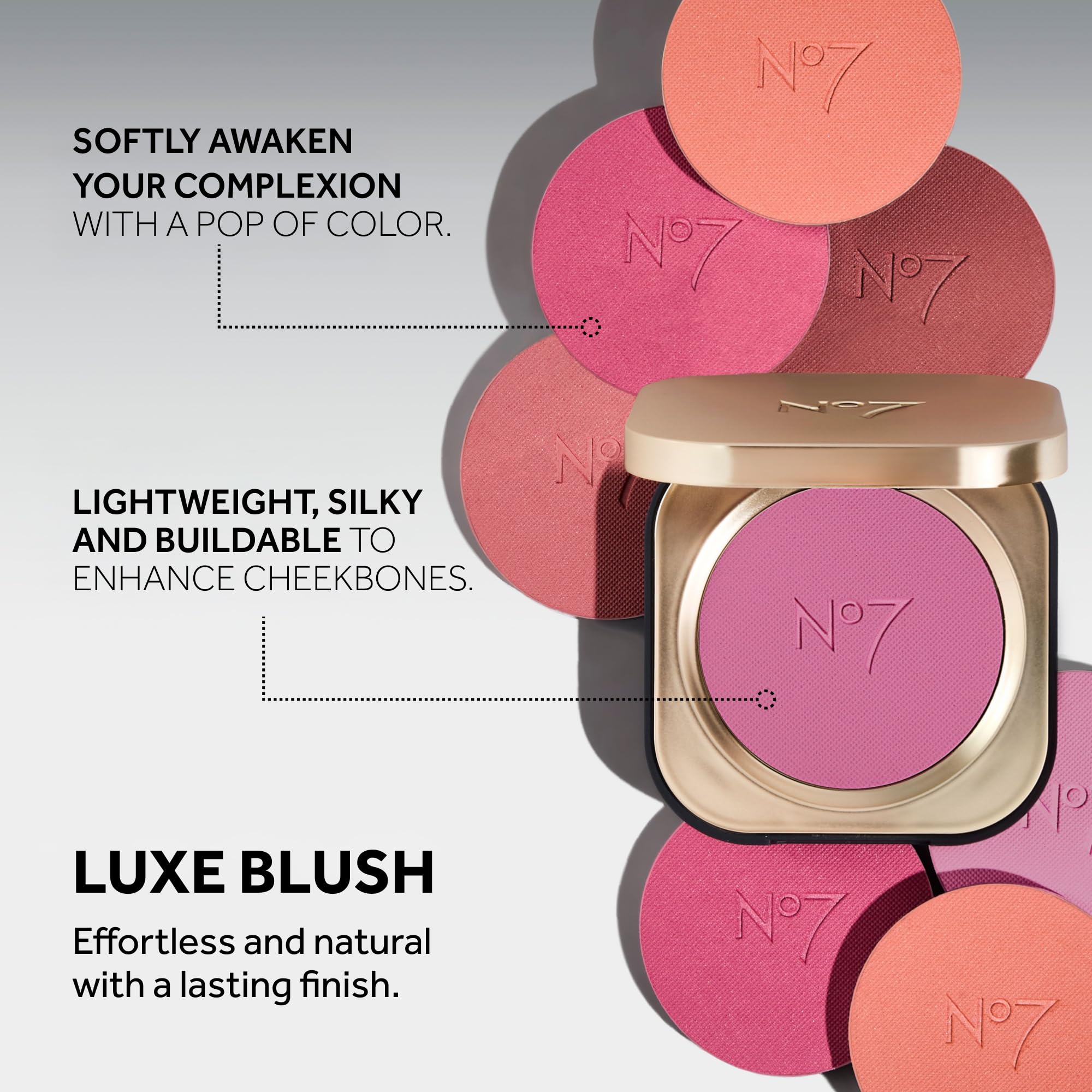 No7 Pro Artist Luxe Powder Blush for Cheeks – Buildable, Silky Glow (Coral, 5g)