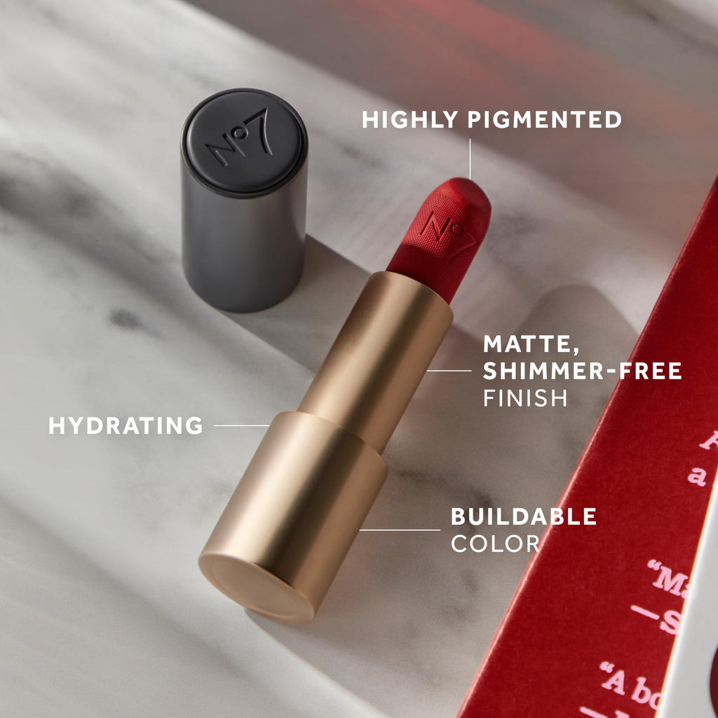 No7 Pro Artist Muse Matte Lipstick – High-Impact Color, Hydrating Matte (0.11 oz)