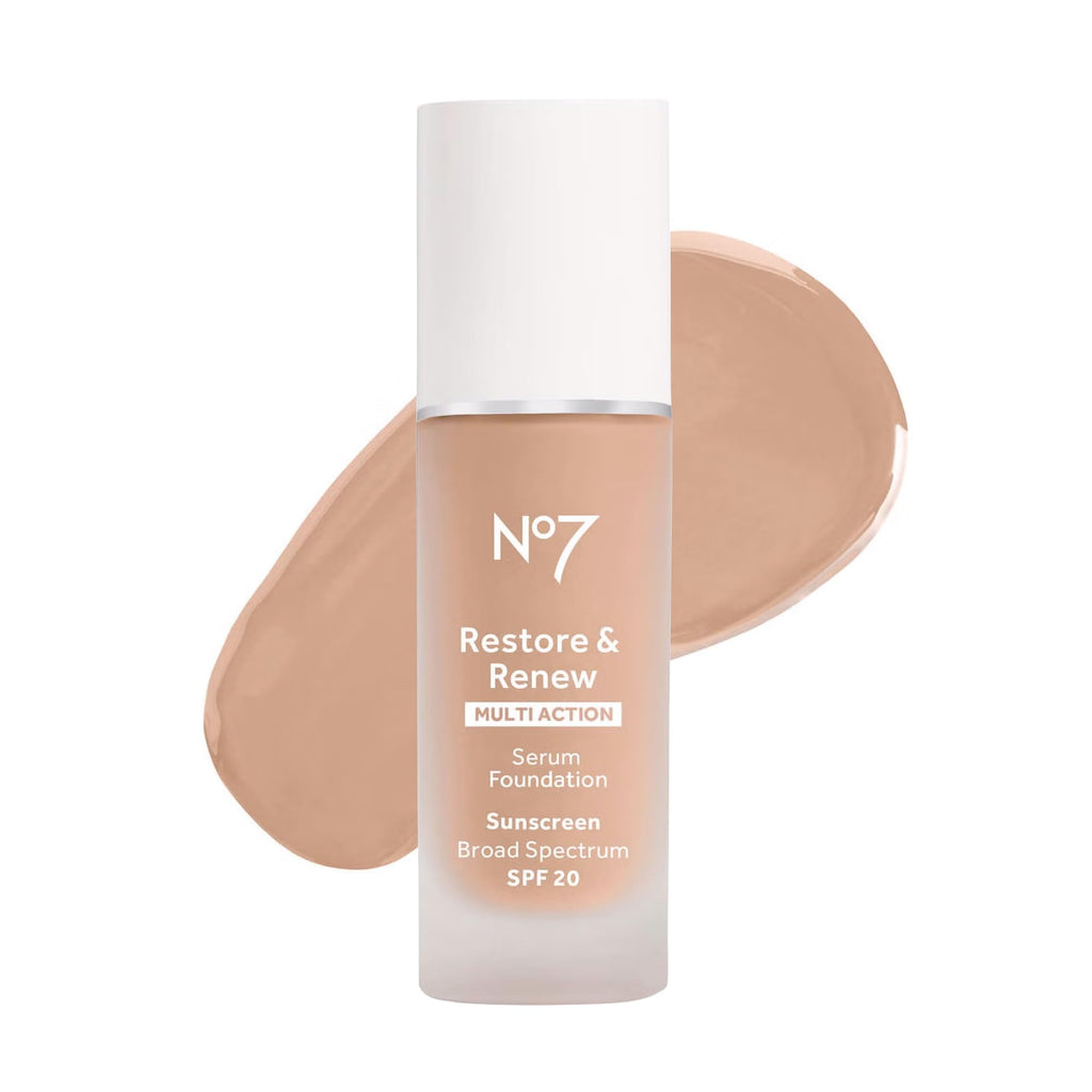 No7 Restore & Renew Multi Action Serum Foundation Calico – Medium Coverage with Vitamin C, Vitamin E & Collagen, SPF 20