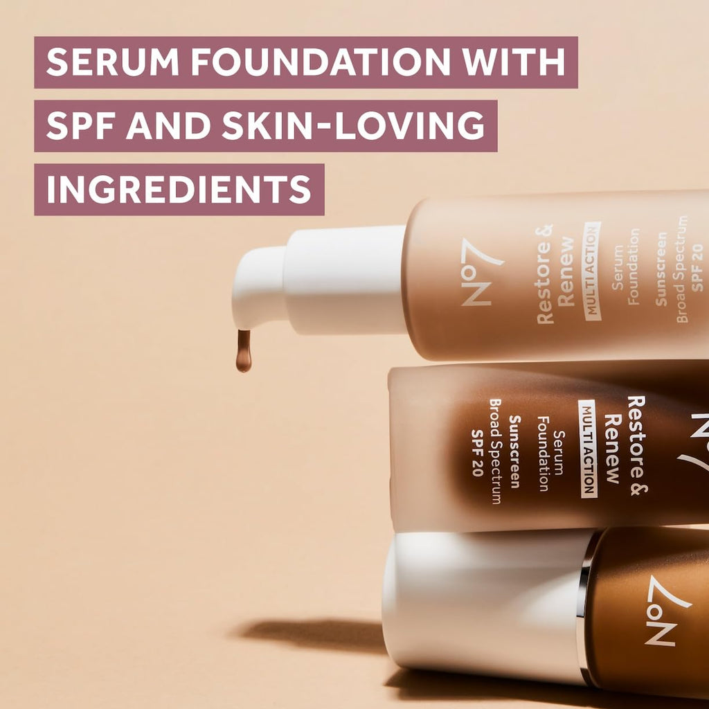 No7 Restore & Renew Serum Foundation - Cool Vanilla | SPF 20, Buildable Coverage