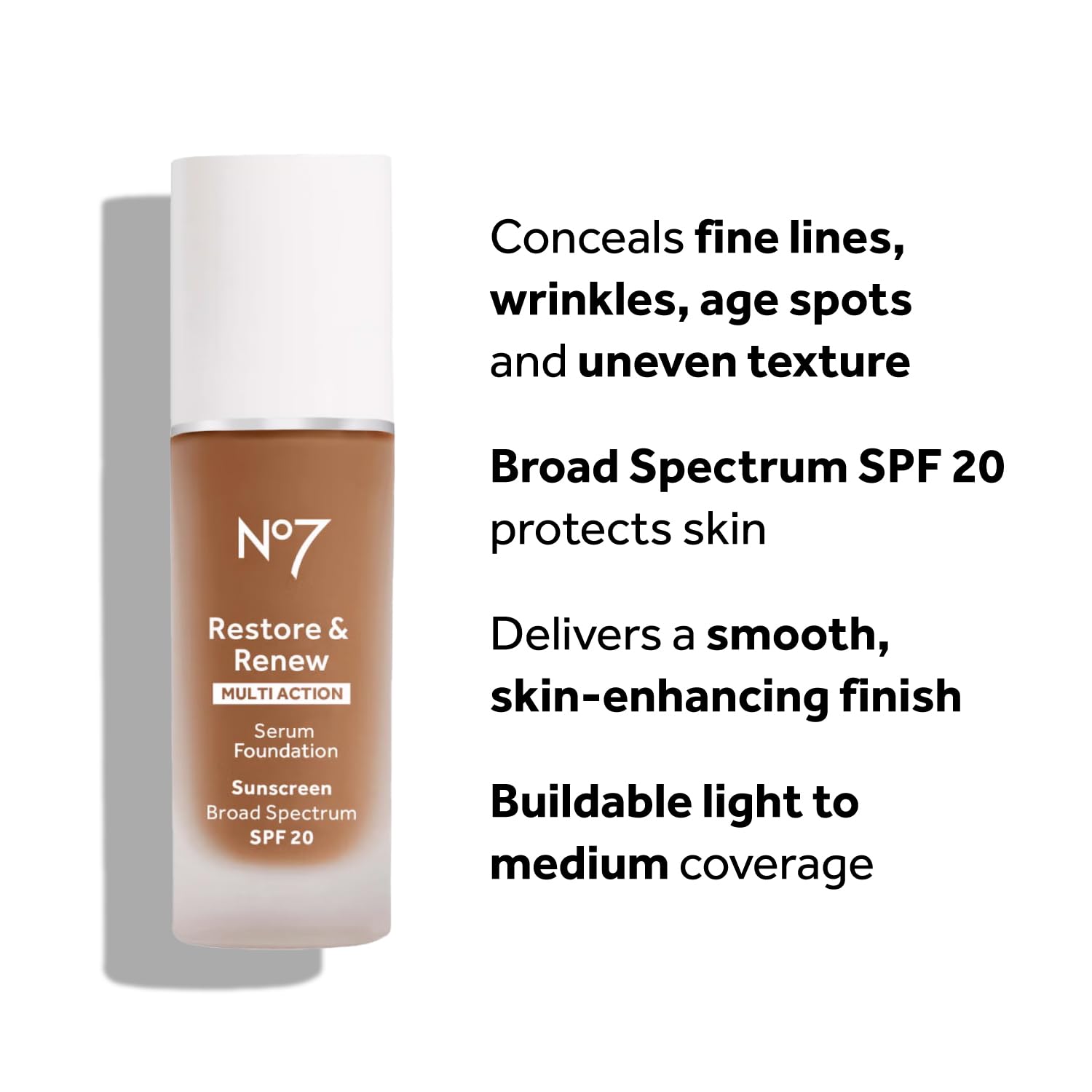 No7 Restore & Renew Serum Foundation – Porcelain, SPF 20, Vitamin C + Collagen