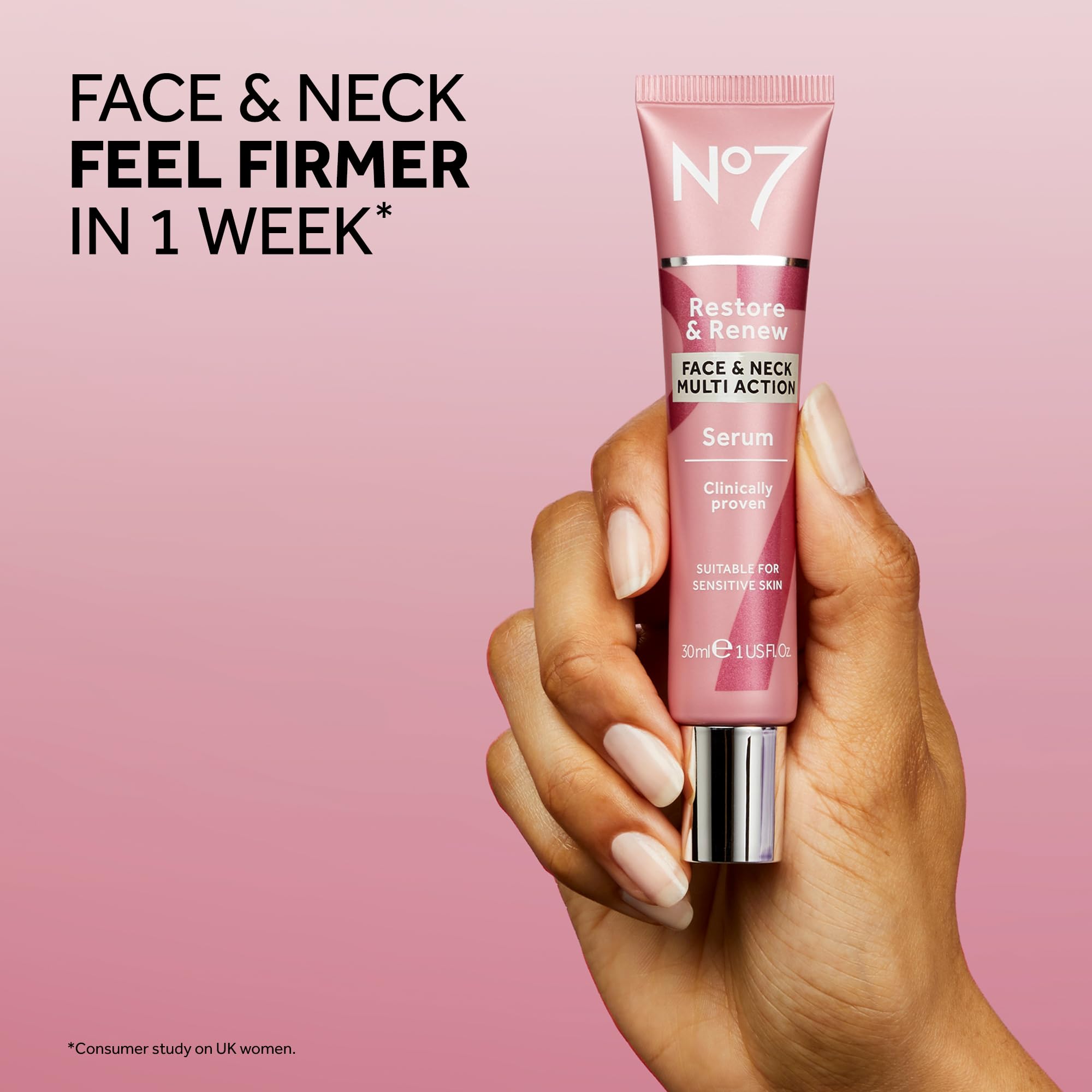 No7 Restore & Renew Multi-Action Serum – Firming Face & Neck, Hibiscus Peptides & Hyaluronic Acid