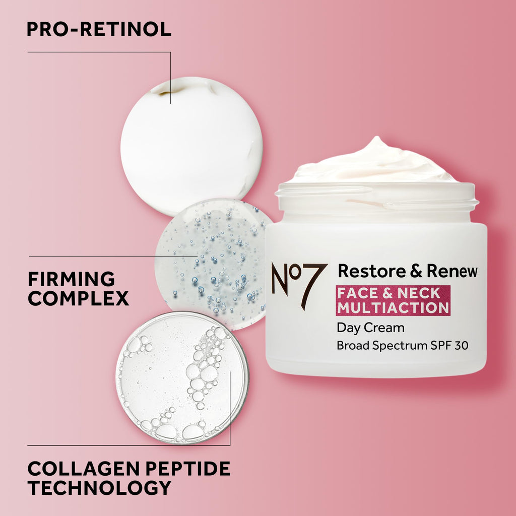 No7 Restore & Renew SPF 30 Day Cream – Firming Hydration with Hyaluronic Acid (Fragrance-Free)