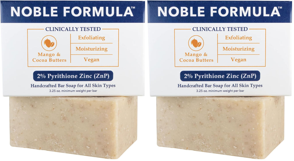 Noble Formula 2% Pyrithione Zinc Bar Soap – Vegan Mango & Cocoa Butter | All Skin Types | Pack of 2 (3.25 oz each)