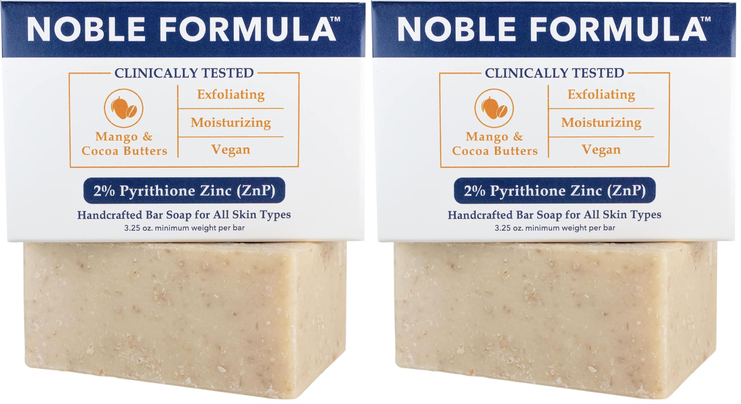 Noble Formula 2% Pyrithione Zinc Bar Soap – Vegan Mango & Cocoa Butter | All Skin Types | Pack of 2 (3.25 oz each)