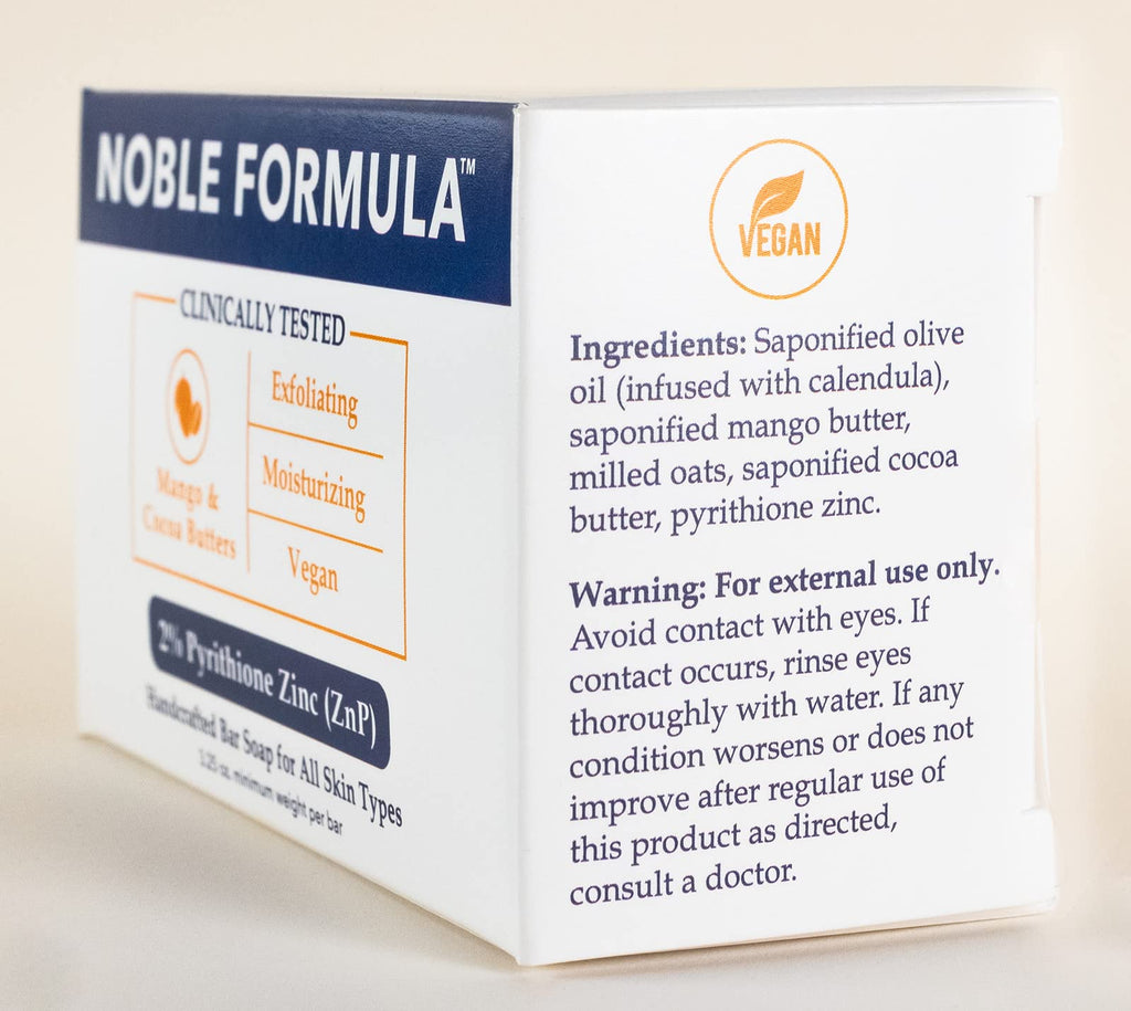Noble Formula 2% Pyrithione Zinc Bar Soap – Vegan Mango & Cocoa Butter | All Skin Types | Pack of 2 (3.25 oz each)