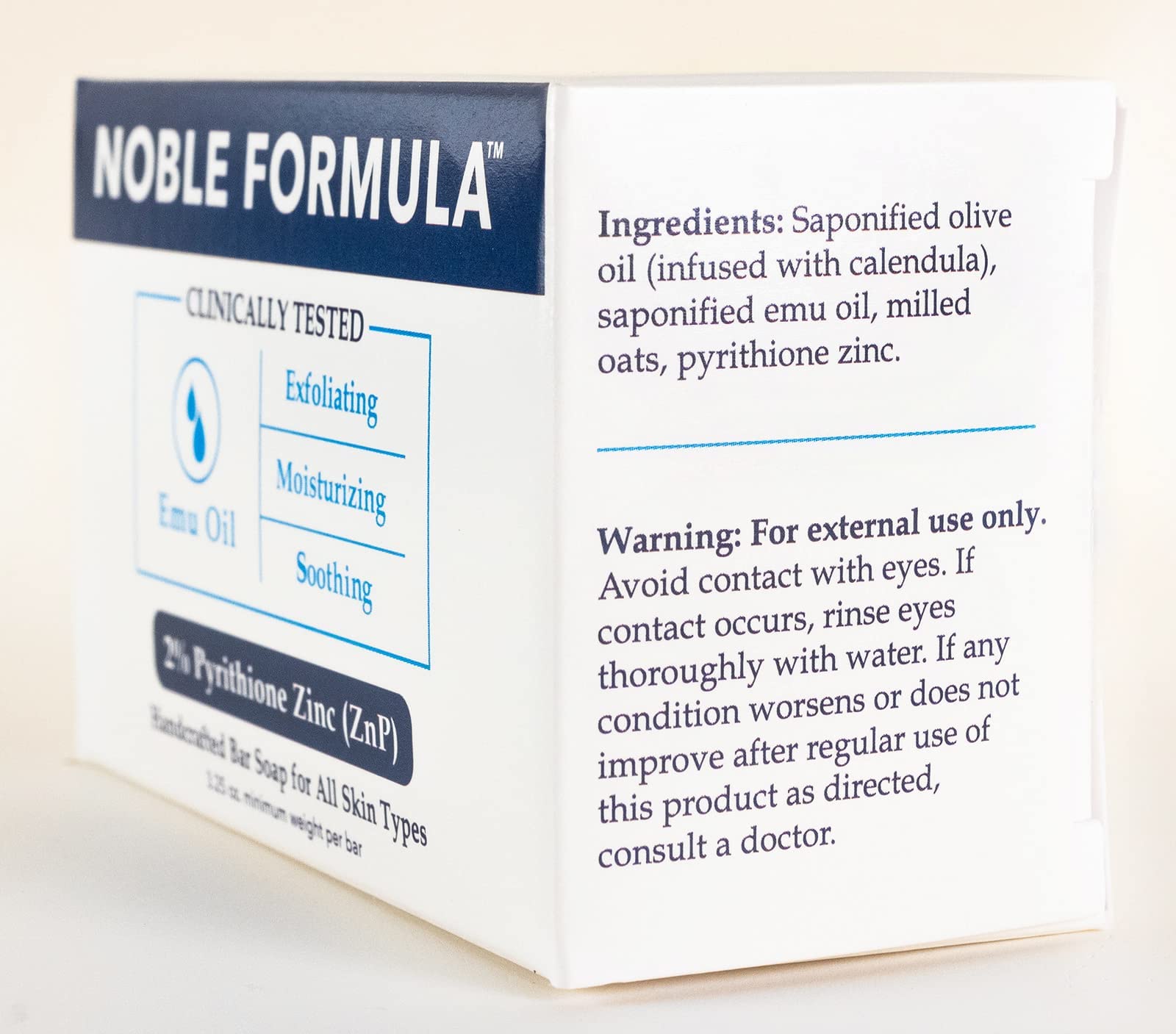 Noble Formula 2% Pyrithione Zinc Bar Soap with Emu Oil – 3 Bars (9.75 oz) for Acne, Psoriasis & Eczema