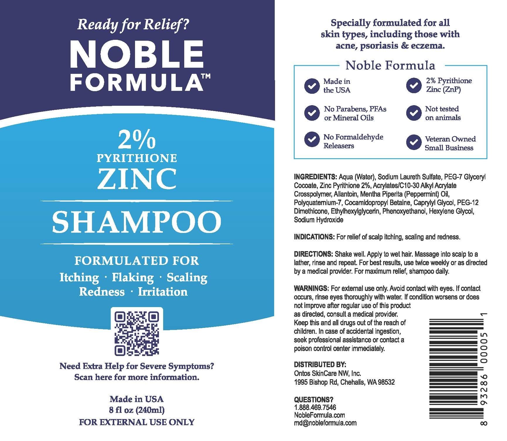 Noble Formula Shampoo with 2% Pyrithione Zinc (ZnP), 8 oz