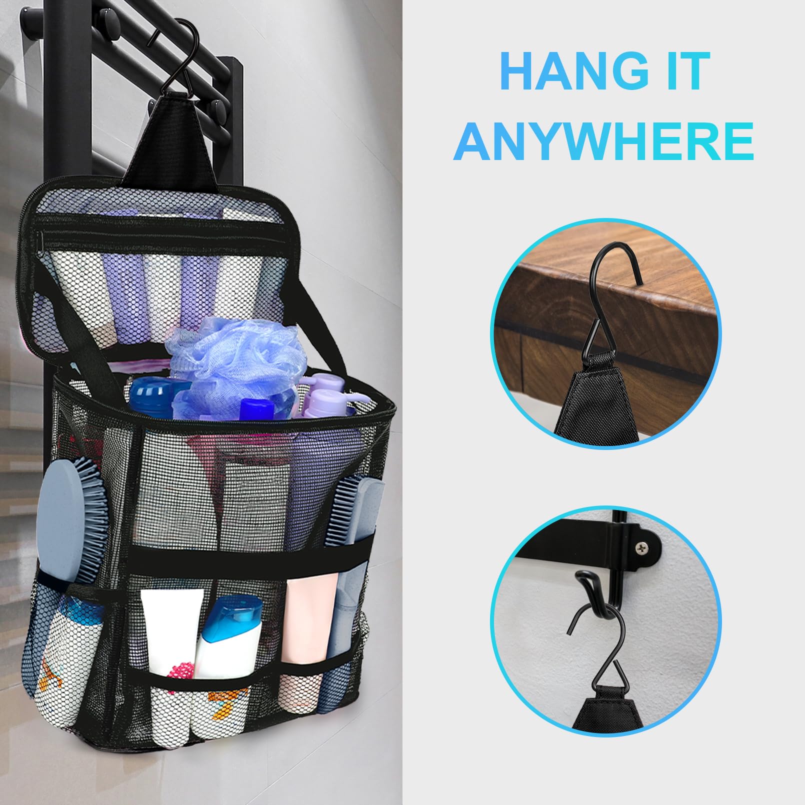 NOBLIGOAL Dorm Shower Caddy: Large-Capacity Mesh with Hanging Hook
