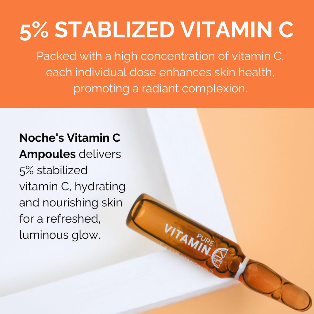 Noche Y Dia Vitamin C Ampoule Oil | Anti-Aging Face Serum with Ascorbic Acid | Hydrate, Firm & Boost Collagen | 12x2mL