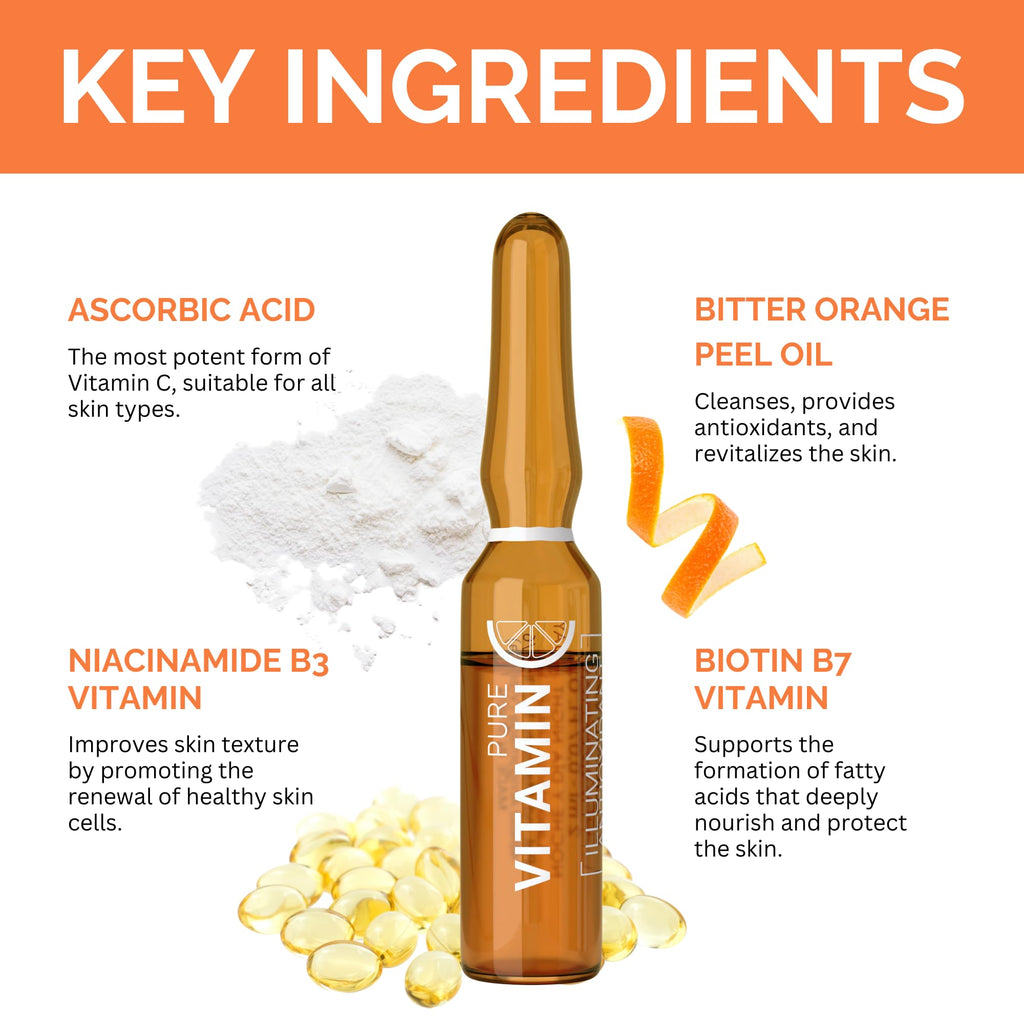 Noche Y Dia Vitamin C Ampoule Oil | Anti-Aging Face Serum with Ascorbic Acid | Hydrate, Firm & Boost Collagen | 12x2mL