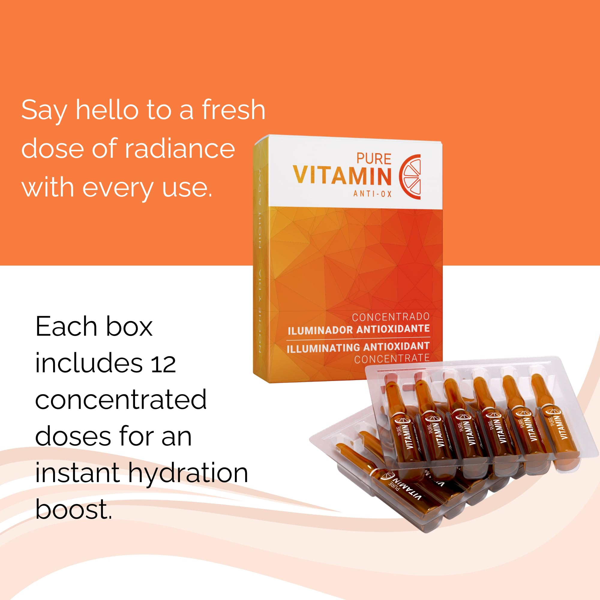 Noche Y Dia Vitamin C Ampoule Oil | Anti-Aging Face Serum with Ascorbic Acid | Hydrate, Firm & Boost Collagen | 12x2mL