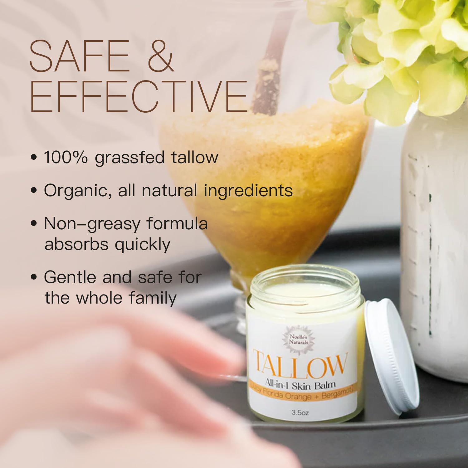 Noelle's Naturals Tallow Balm – Organic Grass-Fed Tallow, 3.5oz, Orange + Bergamot