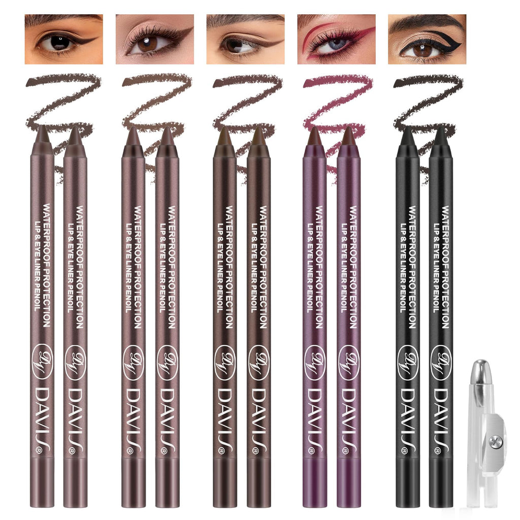 Noerrors Gel Eyeliner Pencil Set – 5 Colors, Waterproof, Long-Lasting, Built-in Sharpener