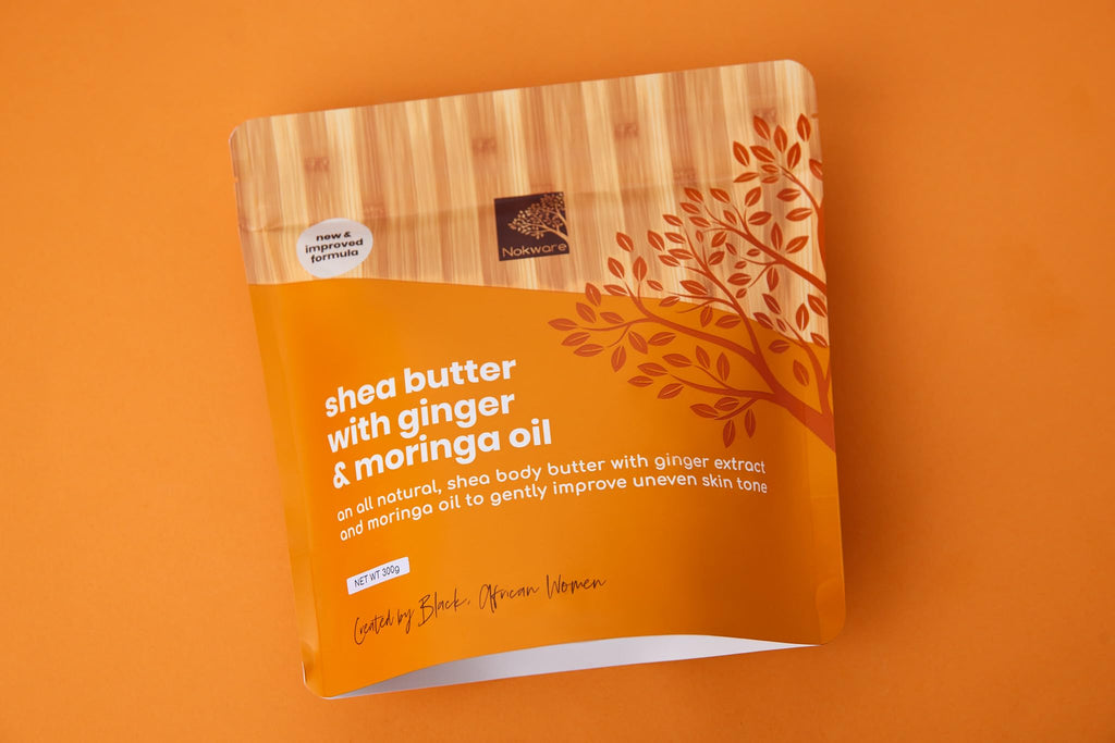 Nokware Skincare Raw Shea Butter with Moringa Oil & Ginger – Citrus & Wood Scent, 350g