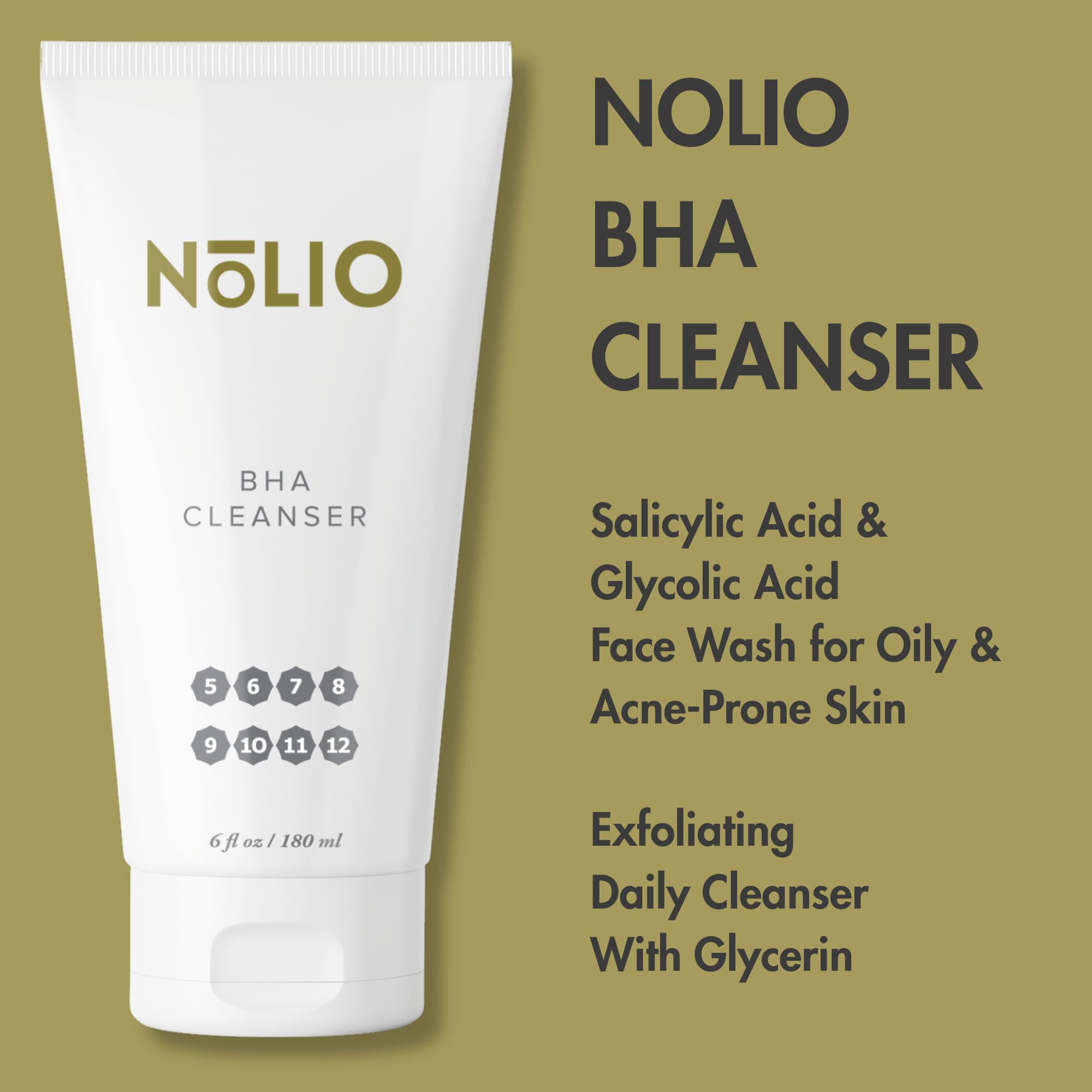 NOLIO BHA Cleanser – Salicylic & Glycolic Acid Face Wash for Oily Skin – 6.7 oz