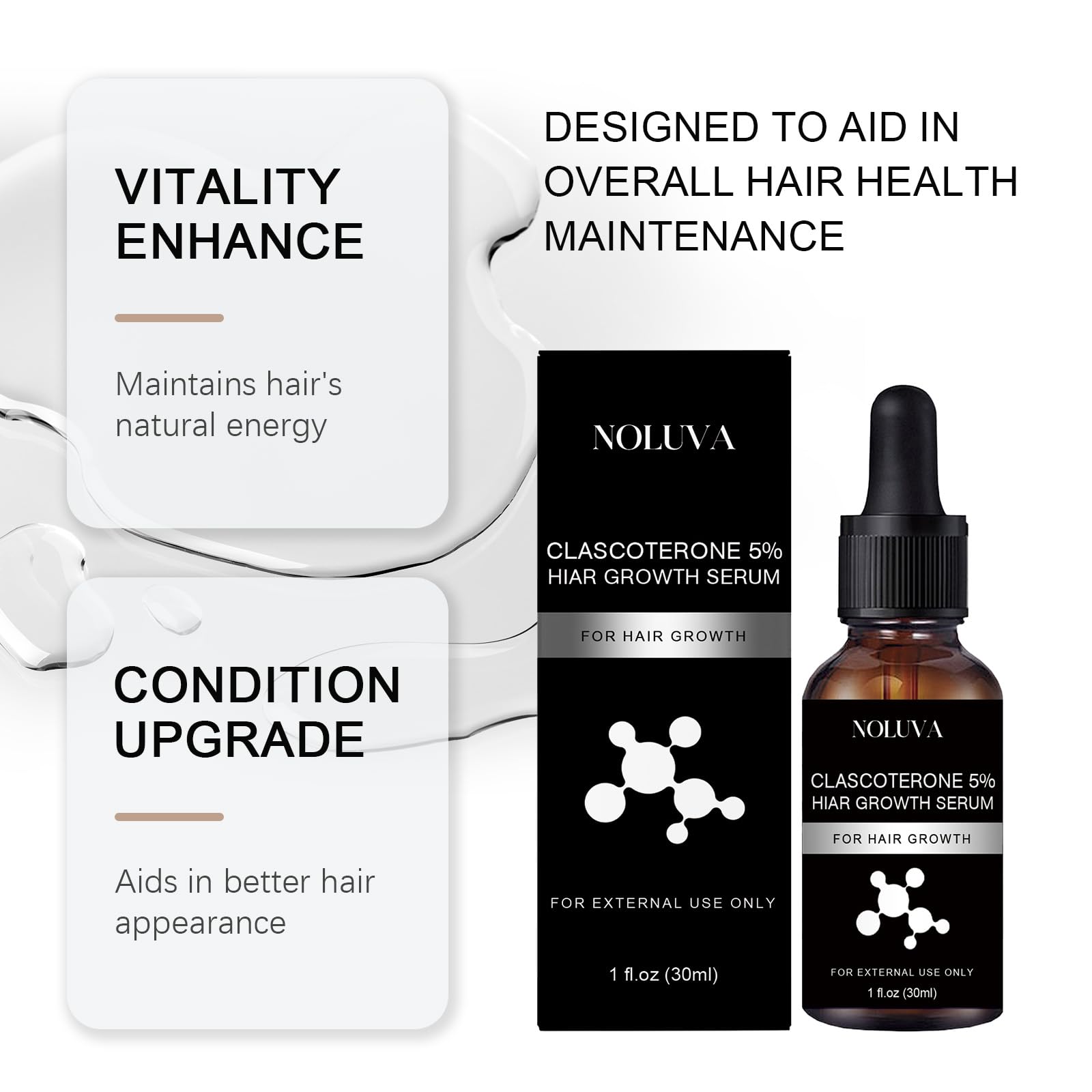 NOLUVA CLASCOTERONE 5% Hair Restoration Serum – Vitamin D, Minoxidil & Biotin (30ml)