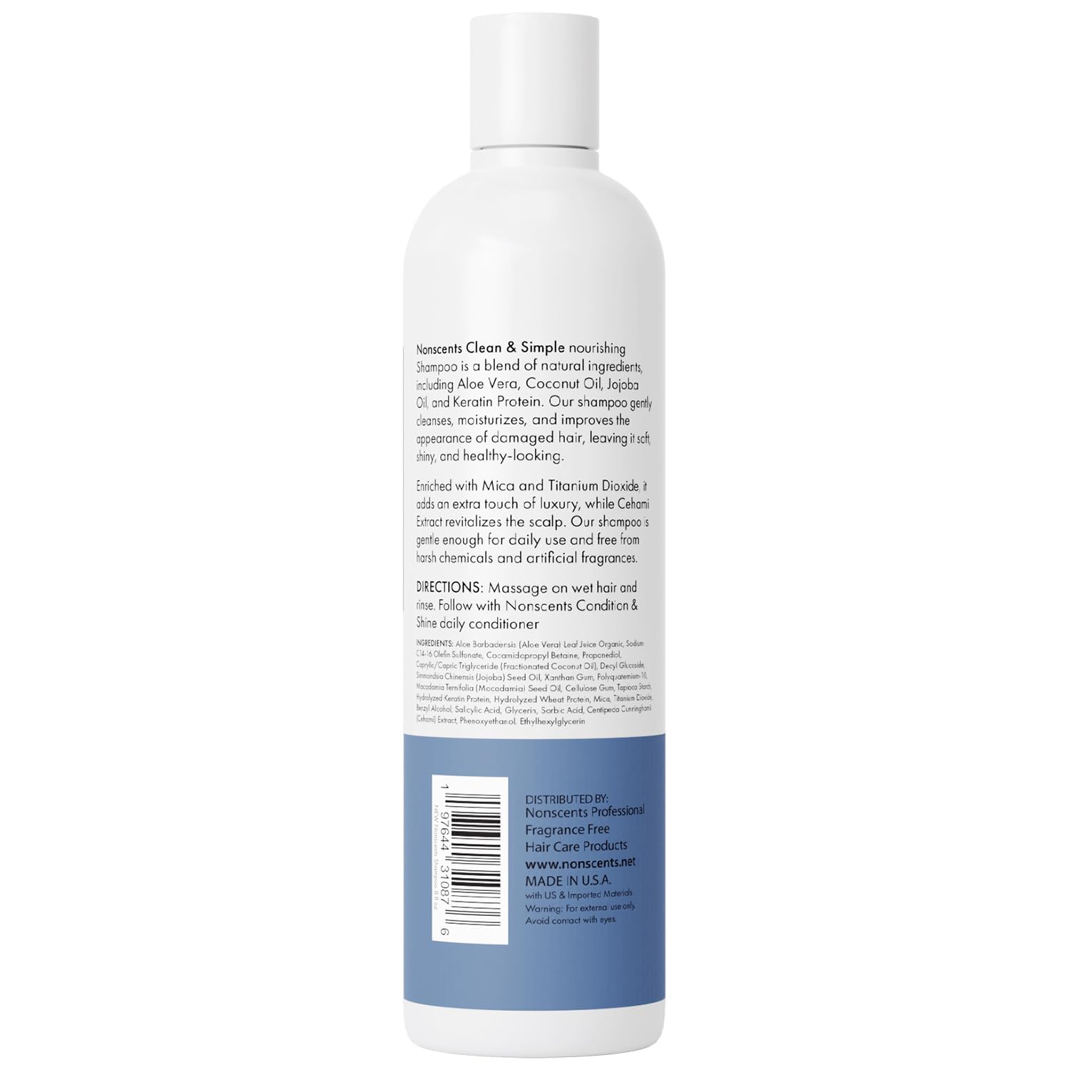 Nonscents Fragrance Free Shampoo – Made in USA, Hydration, Keratin & Silk Amino Acids