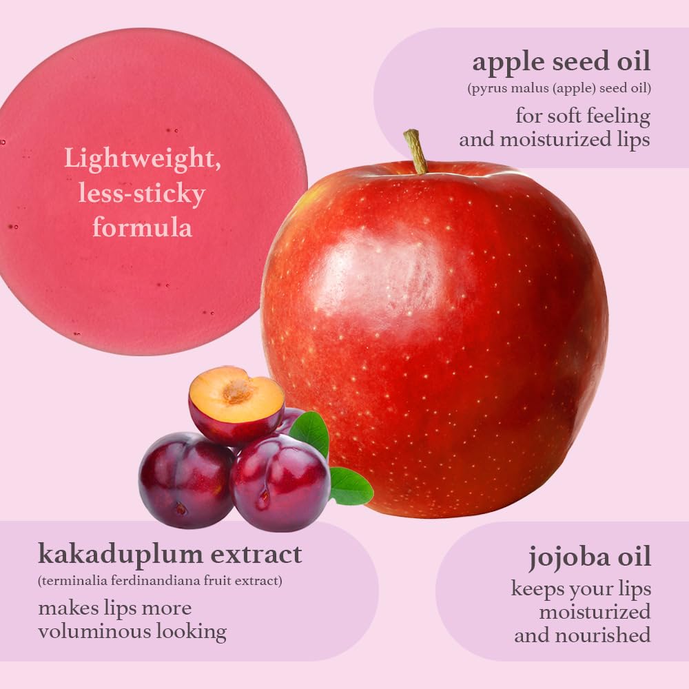NOONI Vegan Appleseed Lip Oil Set – Appleberry, Applecherry & Appleplum | Long-Lasting Moisture, Plumping & Gloss