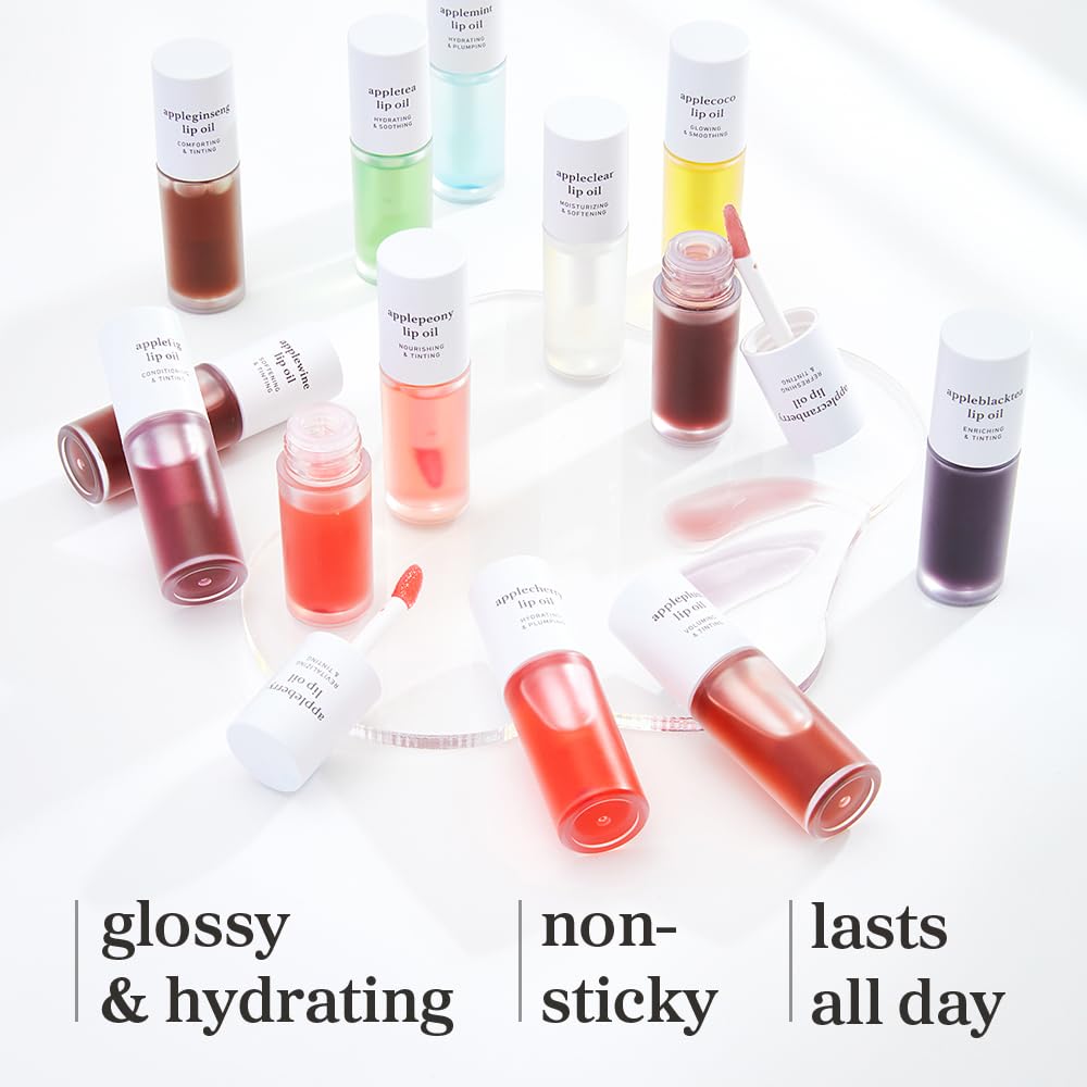 NOONI Vegan Appleseed Lip Oil Set – Appleberry, Applecherry & Appleplum | Long-Lasting Moisture, Plumping & Gloss