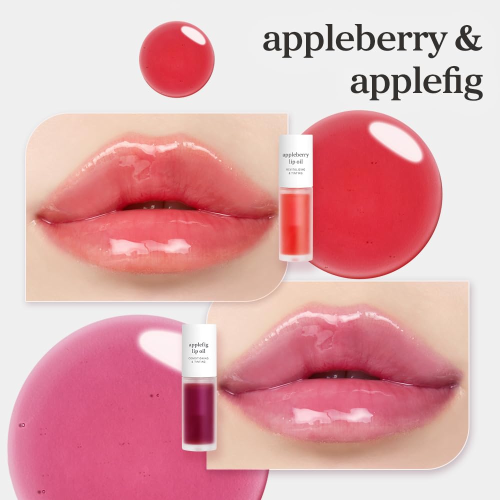NOONI Lip Oil Set Appleberry & Applefig | Long-Lasting Hydration, Plumping Shine, Tinted Lip Glow
