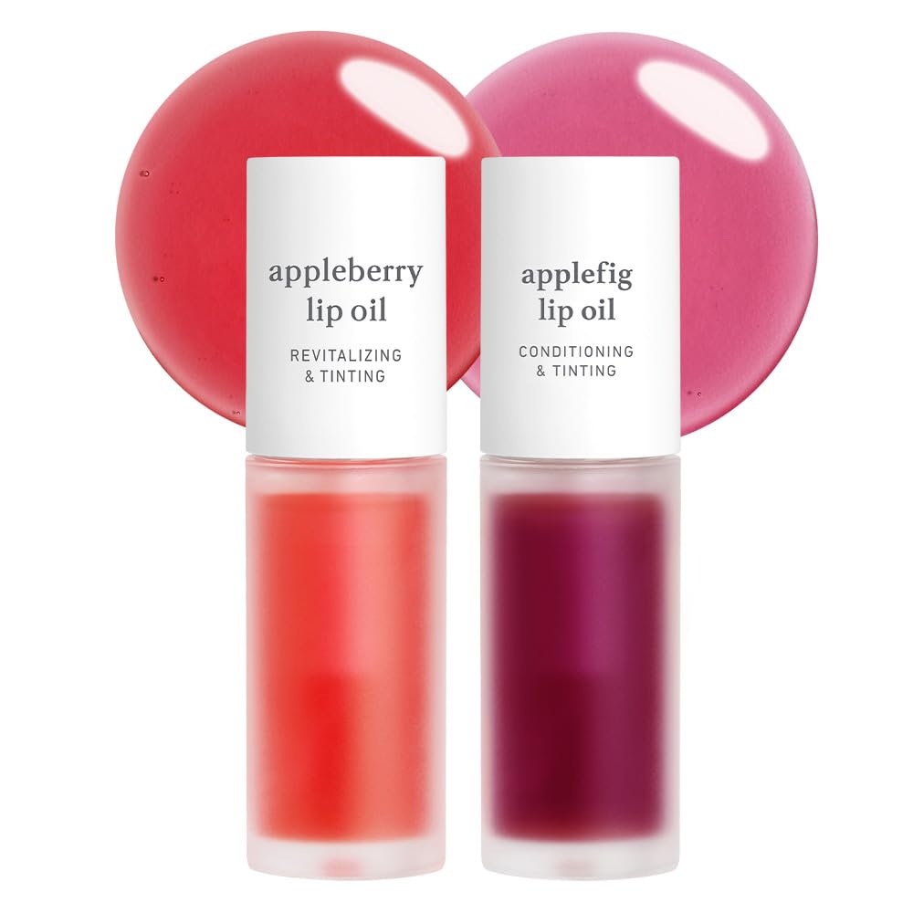 NOONI Lip Oil Set Appleberry & Applefig | Long-Lasting Hydration, Plumping Shine, Tinted Lip Glow