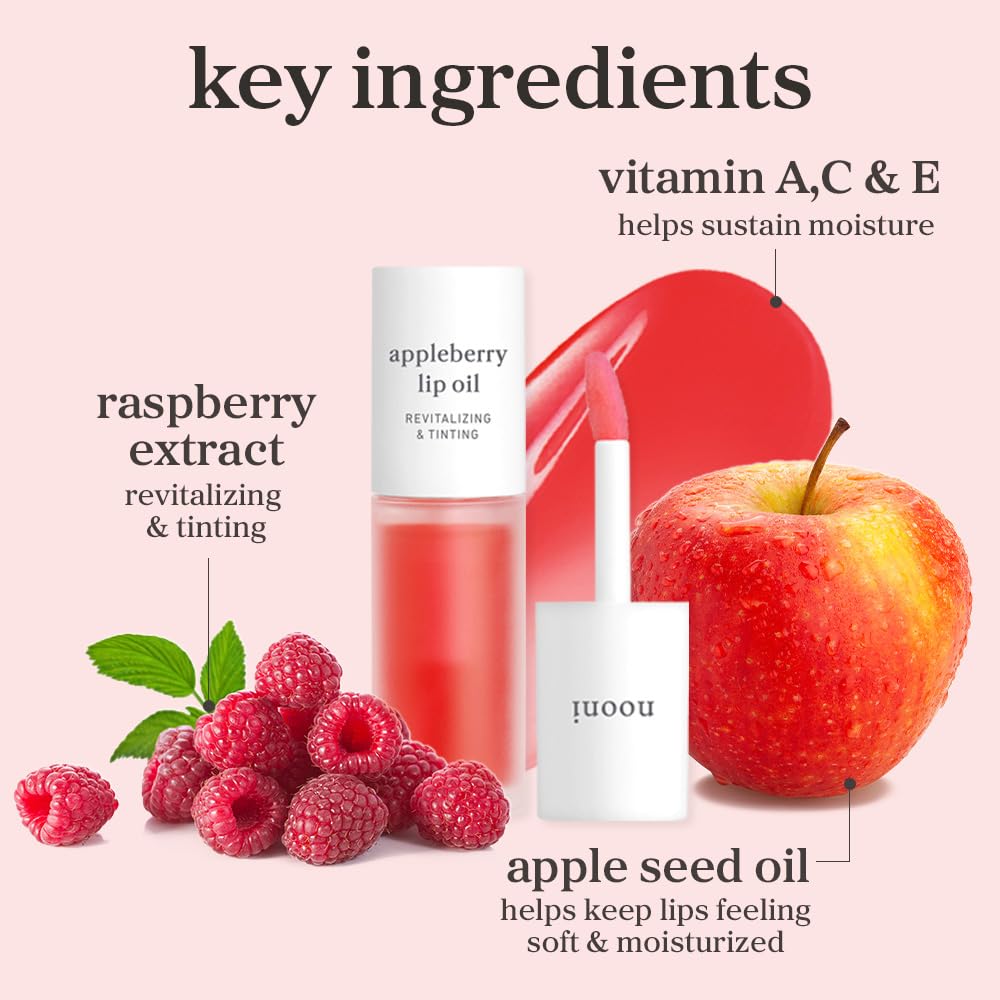 NOONI Lip Oil Set Appleberry & Applefig | Long-Lasting Hydration, Plumping Shine, Tinted Lip Glow