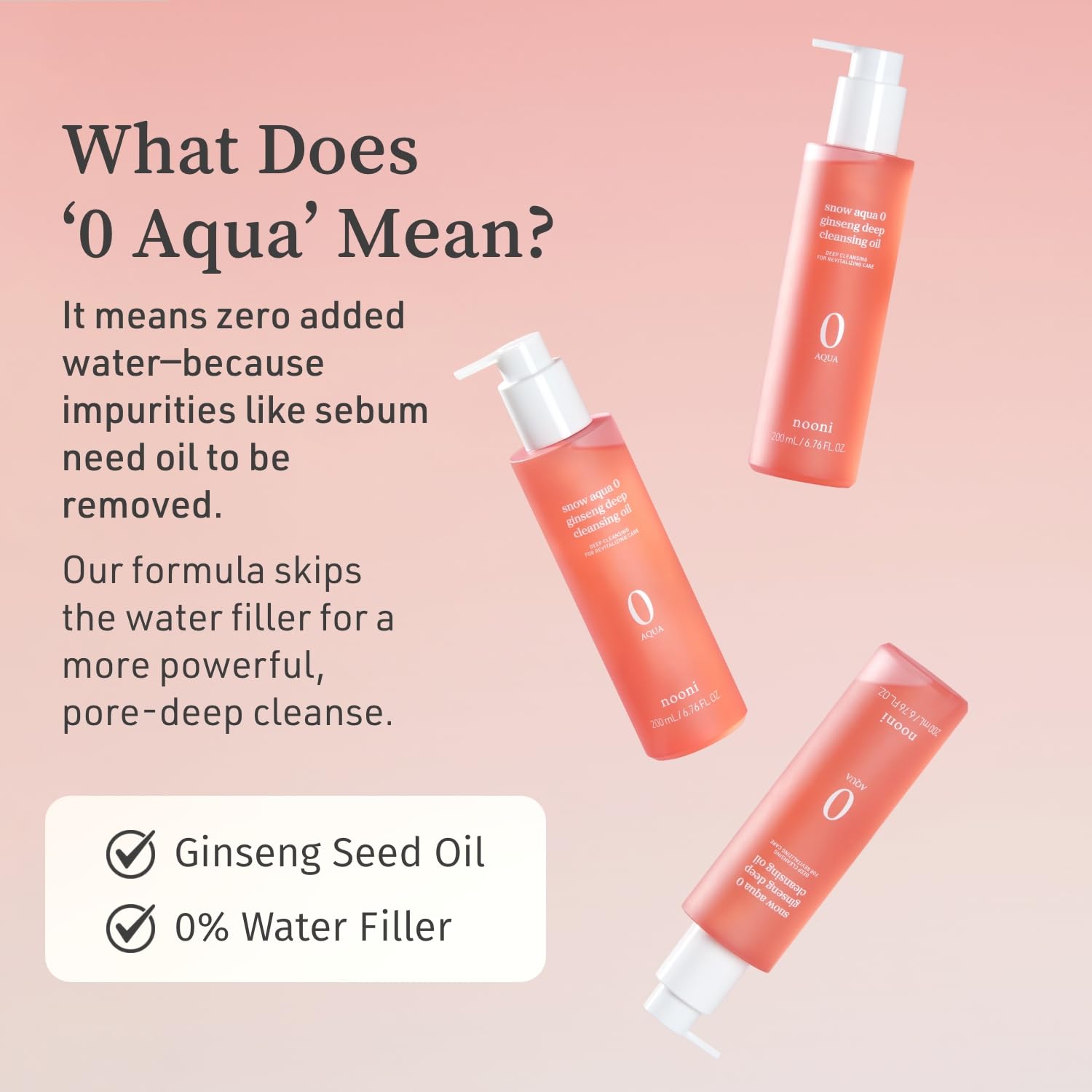 NOONI Snow Aqua 0 Ginseng Deep Cleansing Oil – Glass Skin & Pore Care, 6.76 fl oz