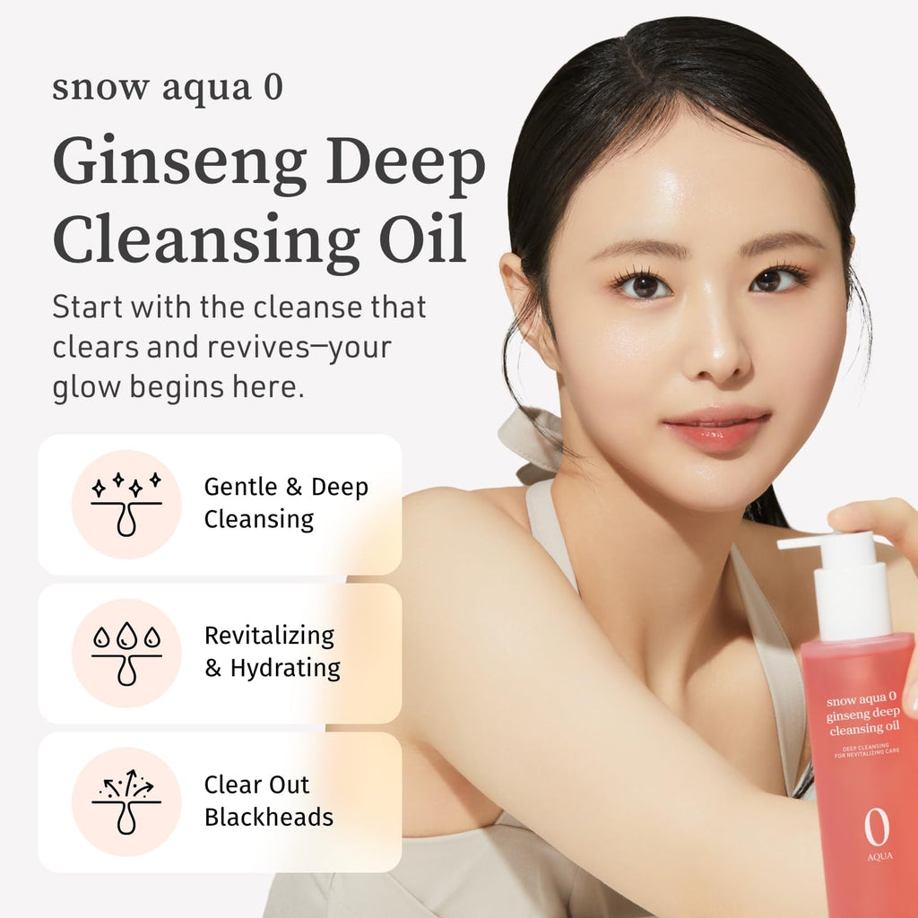 NOONI Snow Aqua 0 Ginseng Deep Cleansing Oil – Glass Skin & Pore Care, 6.76 fl oz