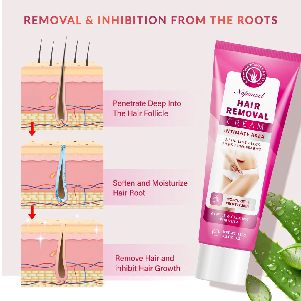 NOPUNZEL Hair Removal Cream for Women – Fast, Painless Bikini & Body Removal (5.3 oz)