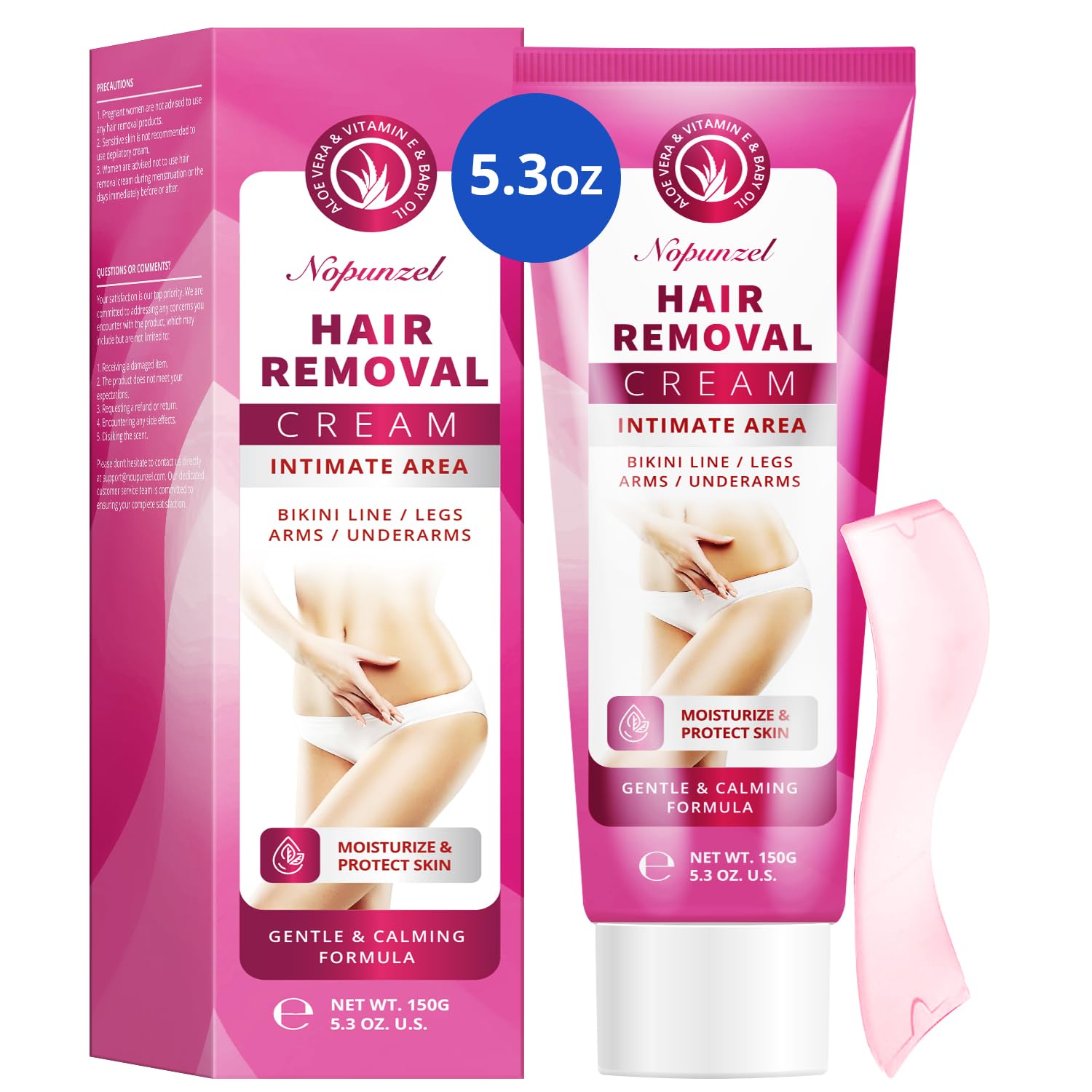 NOPUNZEL Hair Removal Cream for Women – Fast, Painless Bikini & Body Removal (5.3 oz)