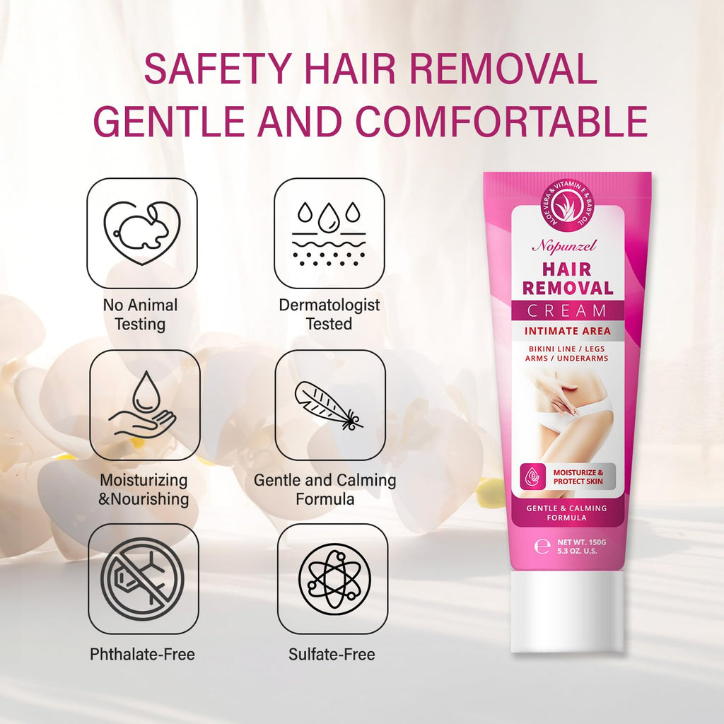 NOPUNZEL Hair Removal Cream for Women – Fast, Painless Bikini & Body Removal (5.3 oz)