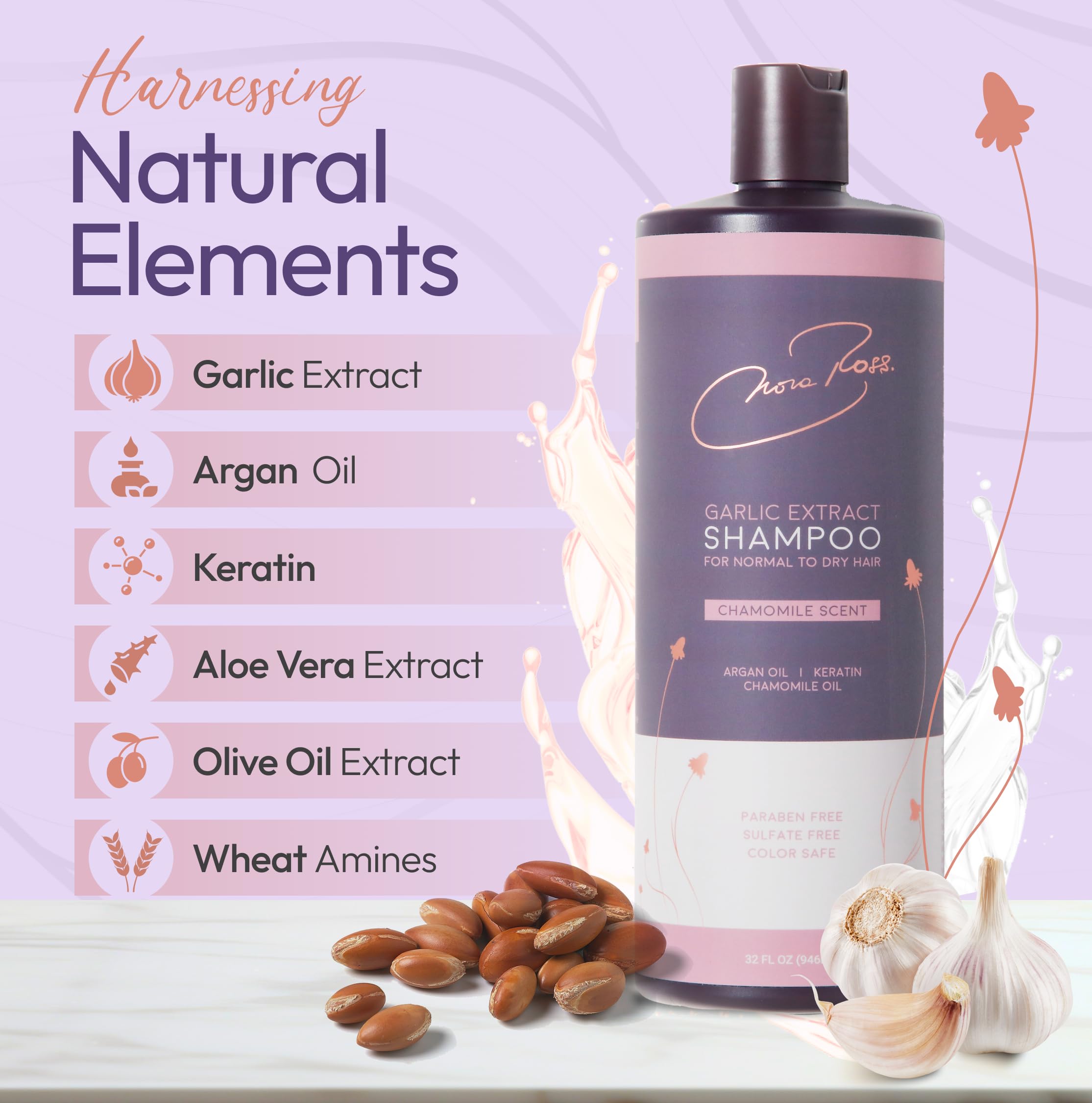 Nora Ross Garlic Extract Daily Shampoo with Argan Oil – Chamomile Scent, 32oz