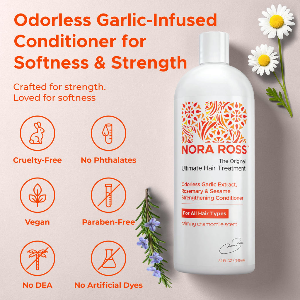 Nora Ross Garlic Extract Strengthening Conditioner with Sesame Seed Oil – Hydrating Paraben-Free 32oz