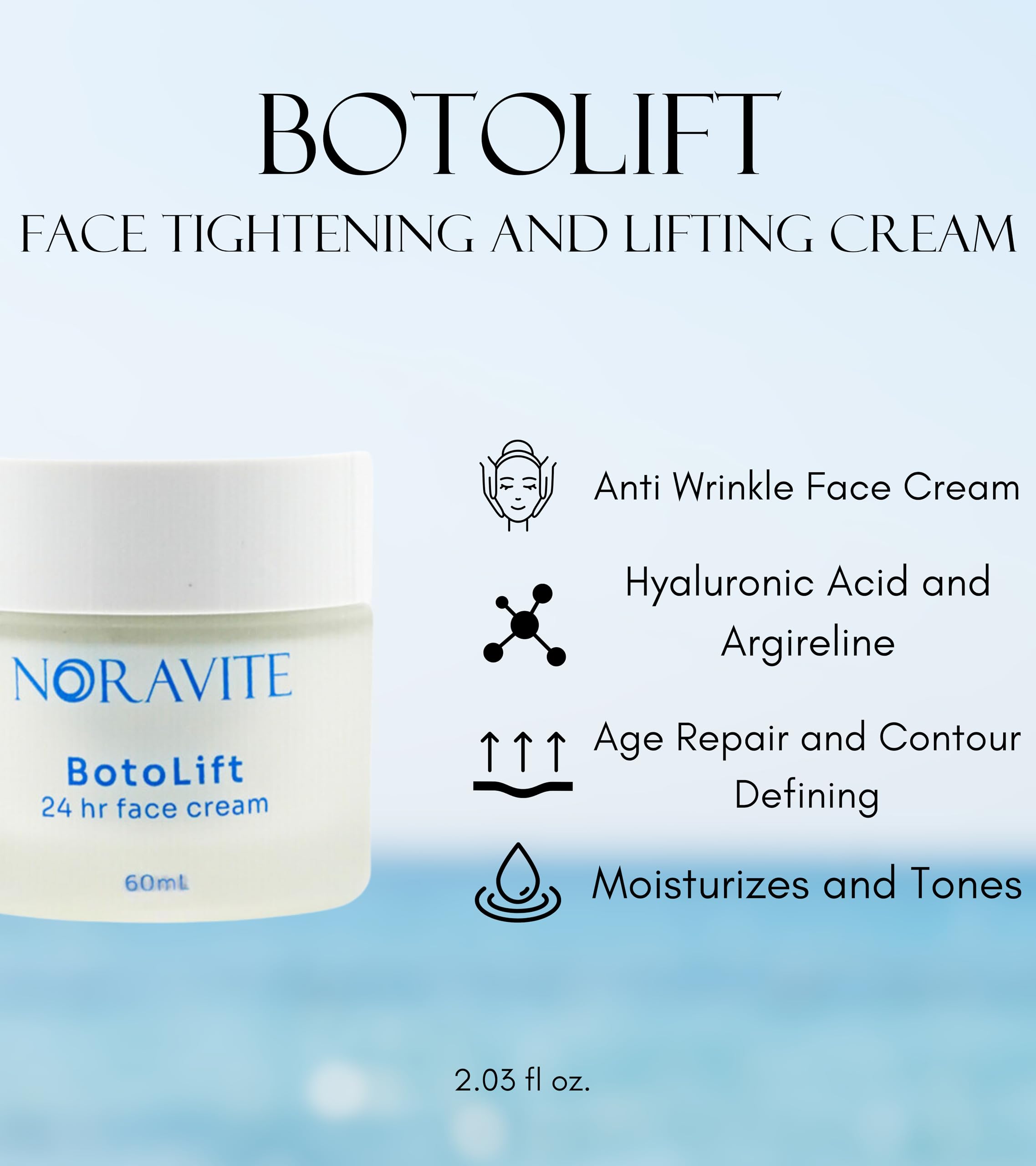 Noravite Botolift Face Tightening Cream – Unscented with Hyaluronic Acid & Argireline | Anti-Wrinkle Moisturizer | Made in Greece
