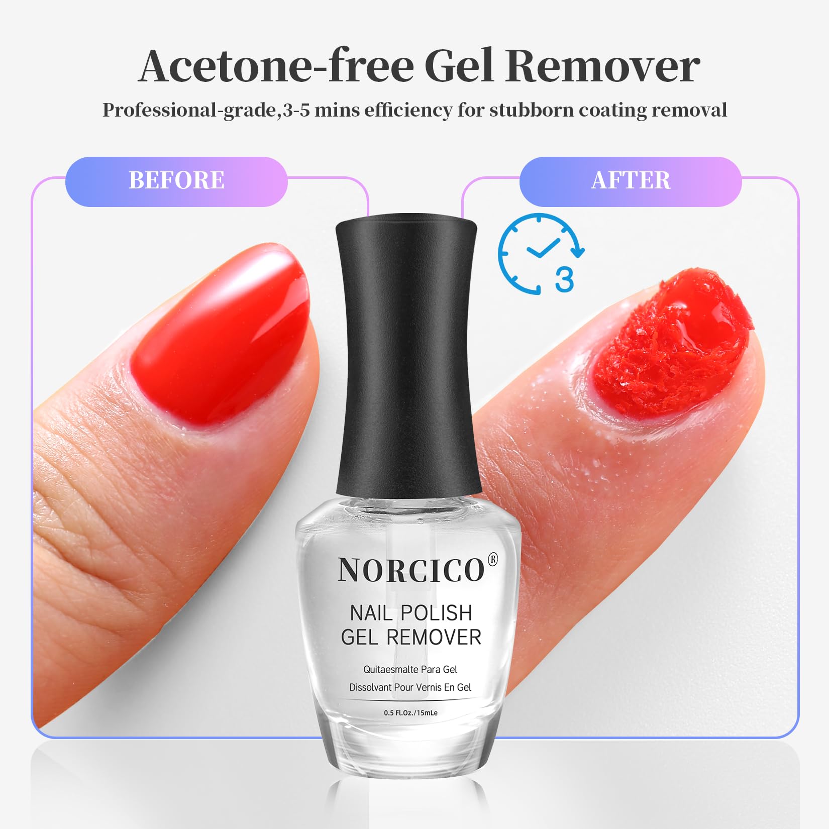 NORCICO Gel Polish Remover – Quick 3-5 Minute Gel Removal, No Foil Soaking, 30ml (2 Pcs)