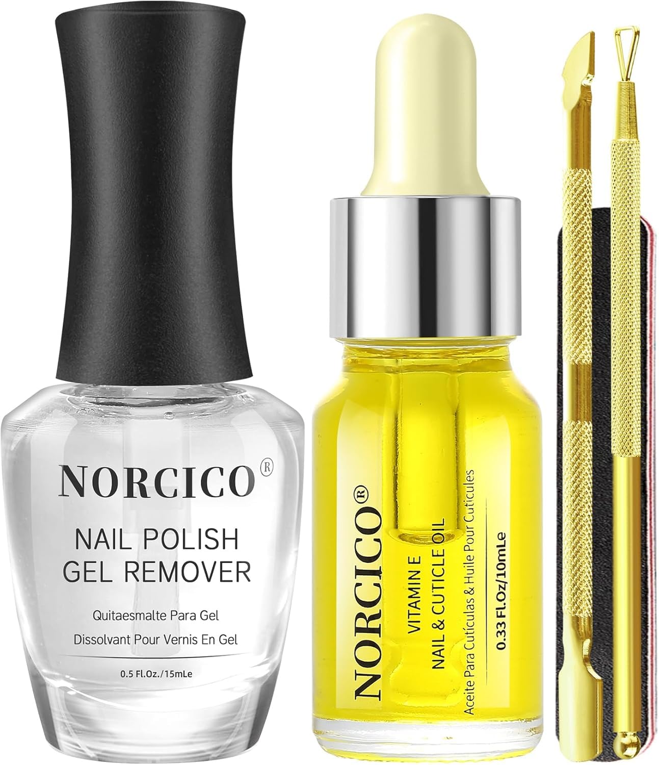 NORCICO Gel Polish Remover Kit — Fast, Low Odor, 2–5 Min Removal with Cuticle Oil & Tools