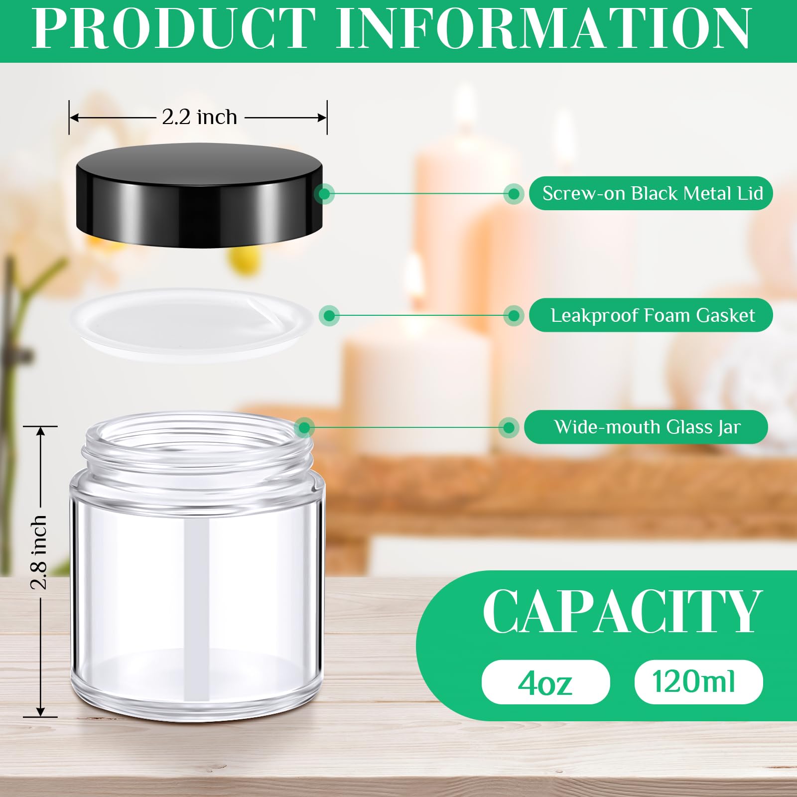 Norme 24 Pcs 4 oz Glass Jars with Lids — Leakproof, Airtight Storage for Cosmetics & DIY Projects