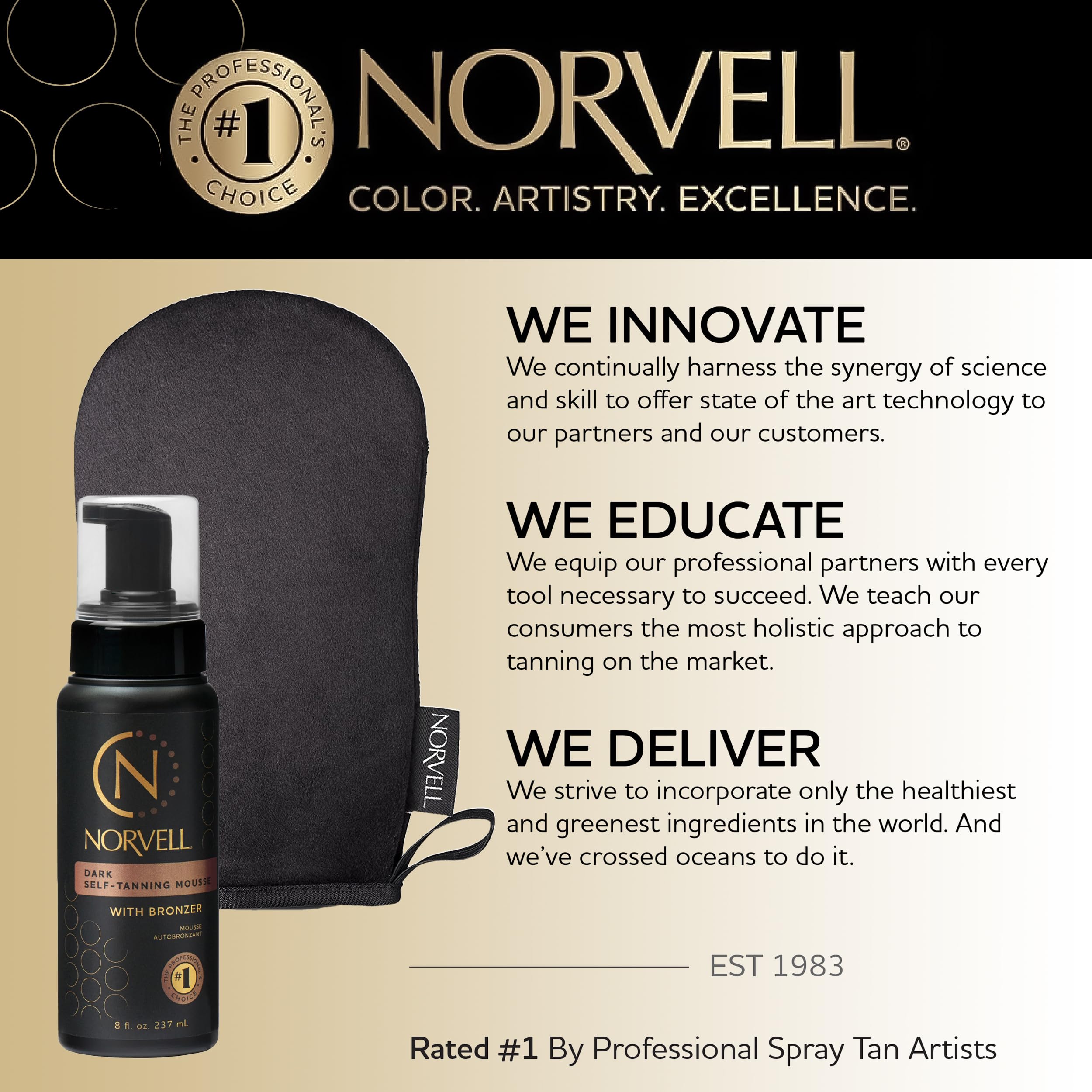 Norvell Sunless Dark Self Tanner Mousse + Streak-Free Mitt – 8 Fl Oz